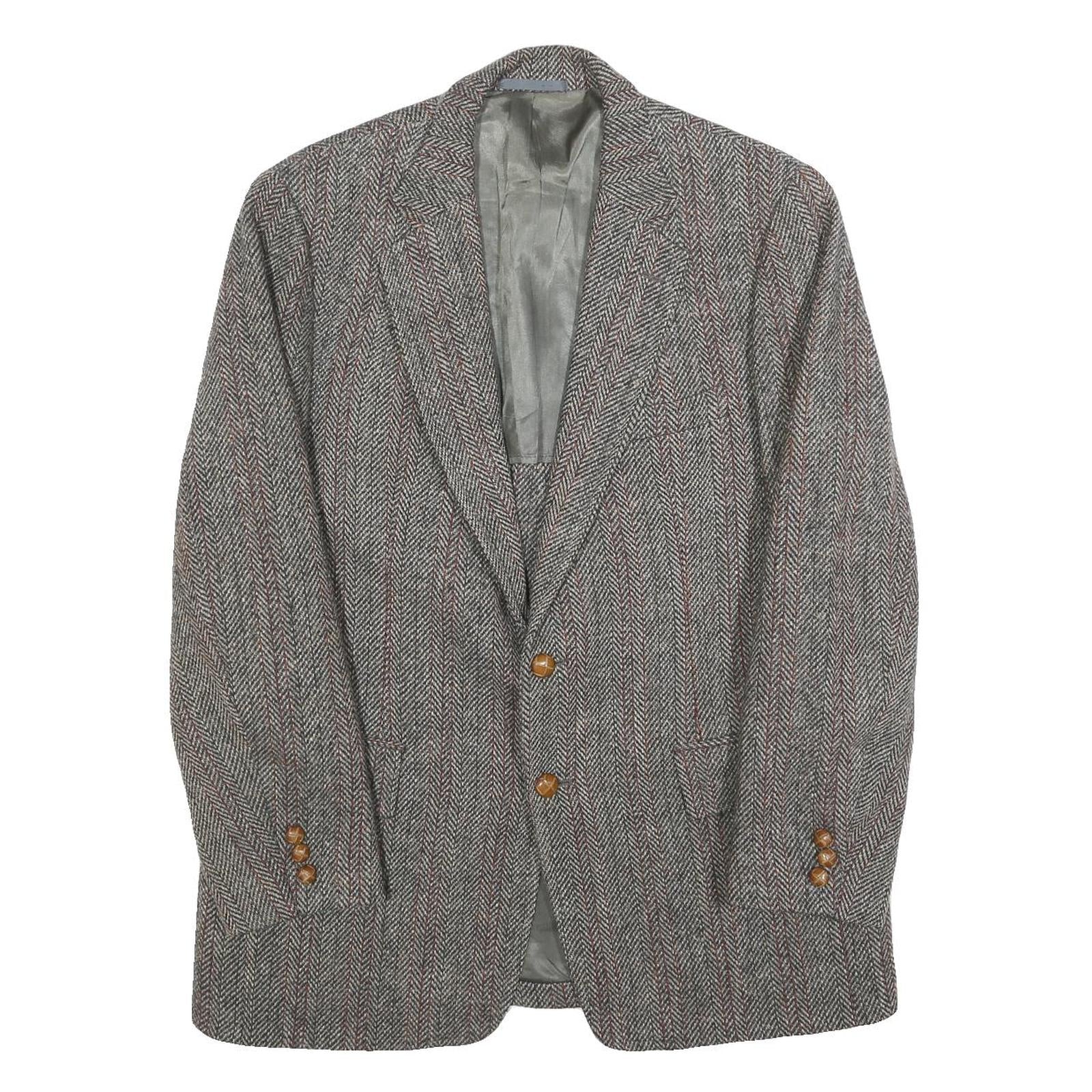 HARRIS TWEED Mens Brown Grey Wool Herringbone Tailored Jacket L Button Closure Refurbished - N/A refurbished available on Cerqular