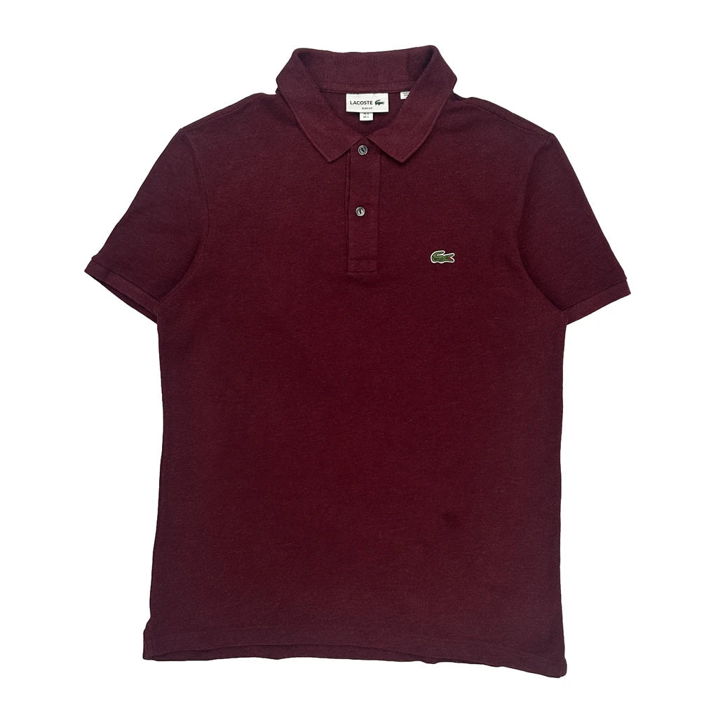 Lacoste Slim Fit Polo Shirt - Large Burgundy Cotton Refurbished - Thrifted (note: this is a term often used to describe second- refurbished available on Cerqular