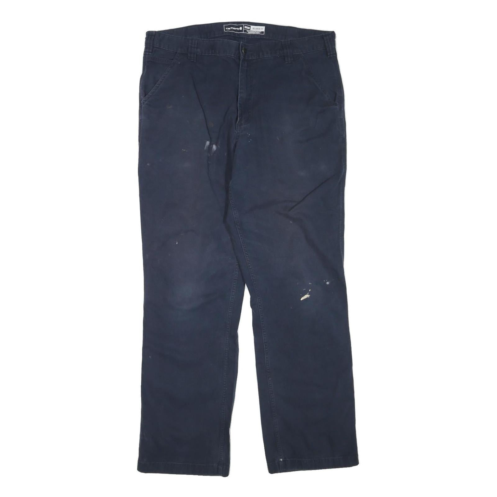 CARHARTT Mens Regular Fit Navy Blue Cotton Blend Trousers W38 L34 Workwear Refurbished - N/A refurbished available on Cerqular