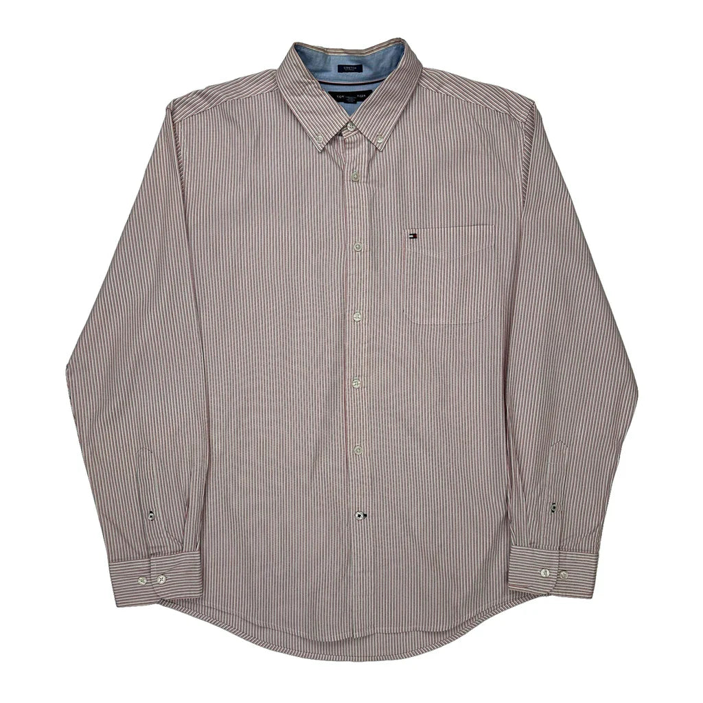 Tommy Hilfiger Striped Shirt - Large White Cotton Refurbished - Thrifted (note: this is a term often used to describe second- refurbished available on Cerqular