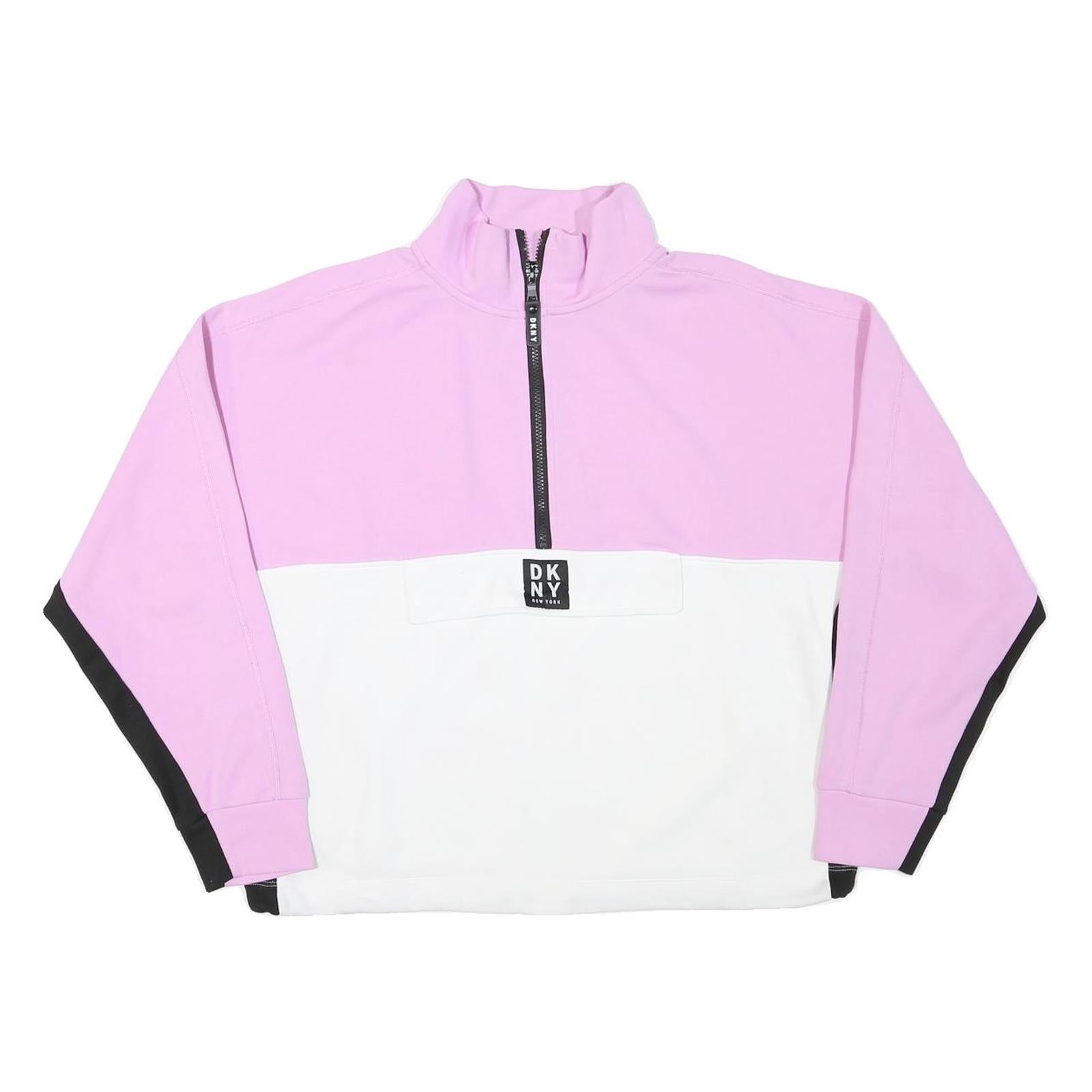 DKNY Womens Pink & White Colourblock Sweatshirt XL Zip Neck Casual Pullover Refurbished - N/A refurbished available on Cerqular