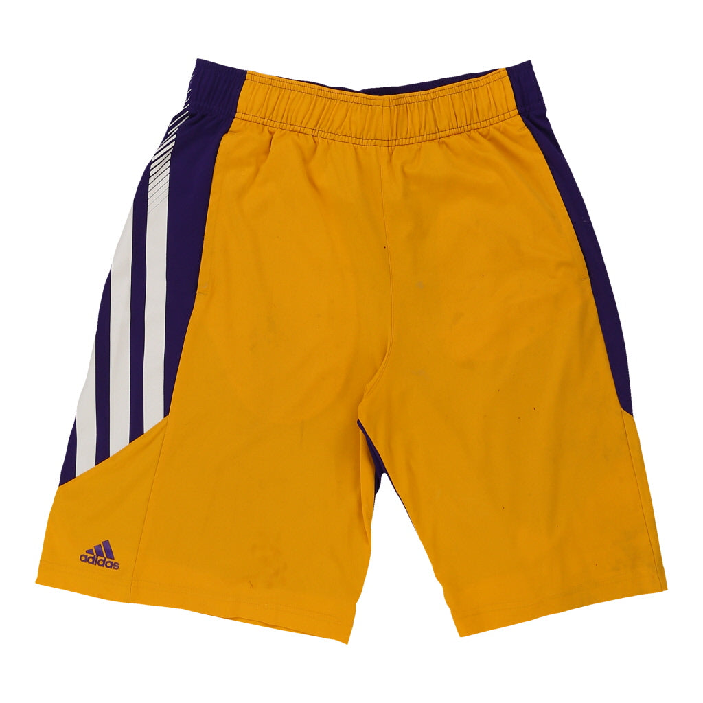 Los Angeles Lakers Adidas NBA Sport Shorts - Medium Yellow Polyester | Size: medium Refurbished - Thrifted (note: this is a term often used to describe second- refurbished available on Cerqular