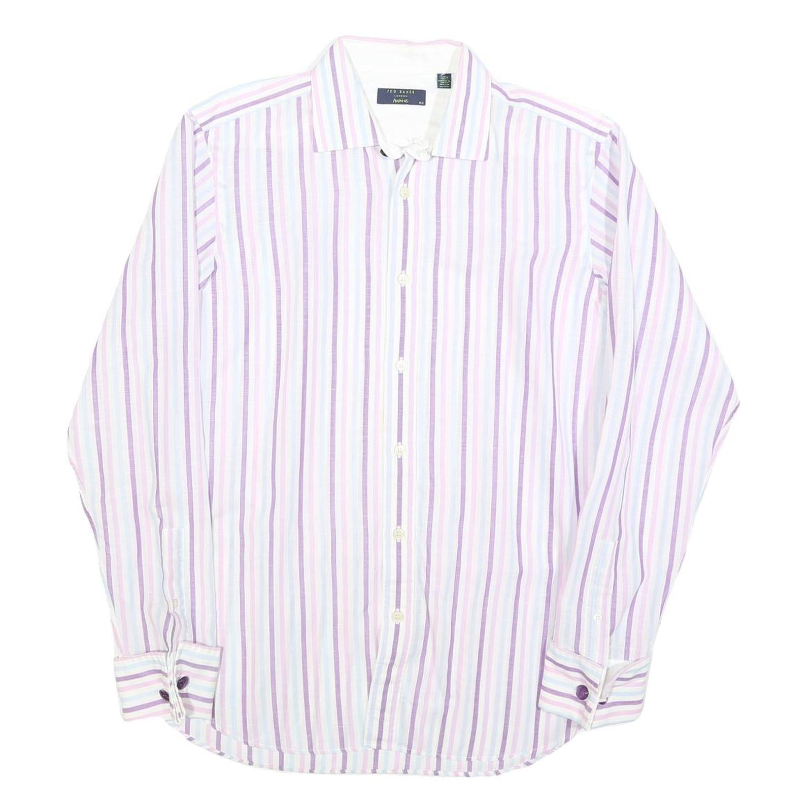 TED BAKER Mens White & Purple Stripe Cotton Blend Shirt M Long Sleeve Button Refurbished - N/A refurbished available on Cerqular