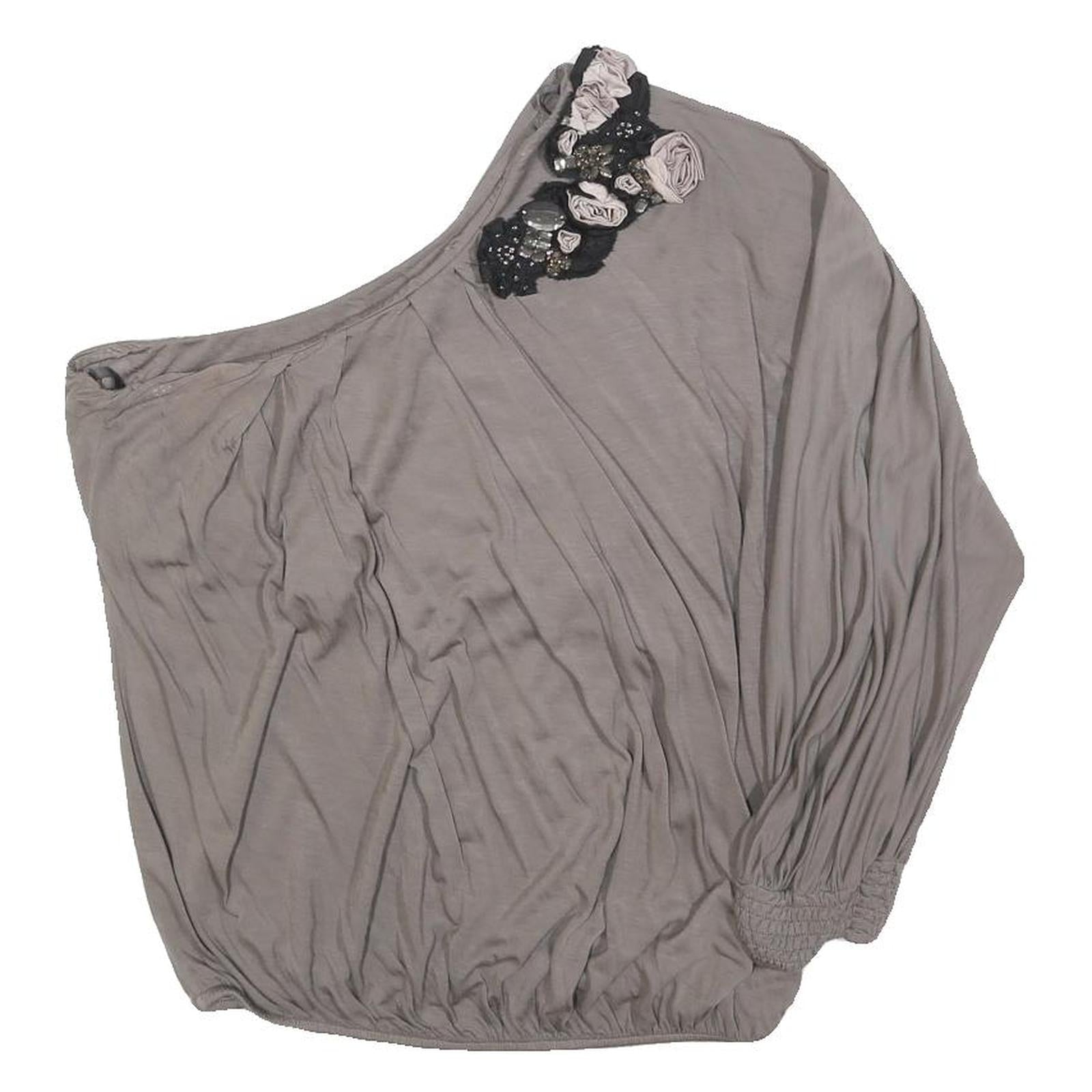 PATRIZIA PEPE Womens Grey & Black Embellished One Shoulder Top S Refurbished - N/A refurbished available on Cerqular