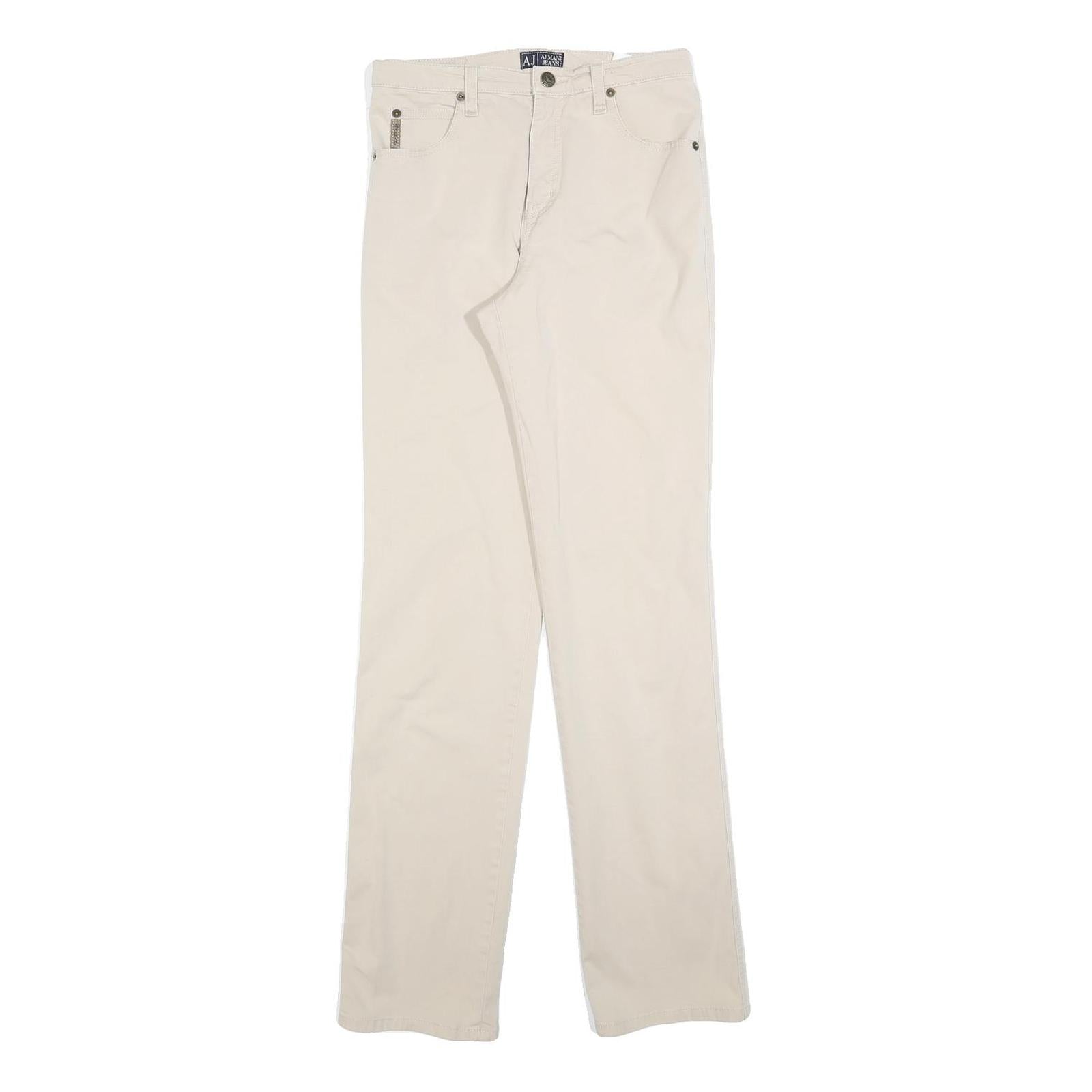 ARMANI JEANS Womens Cotton Blend Beige Slim Straight Trousers W26 L32 Refurbished - N/A refurbished available on Cerqular