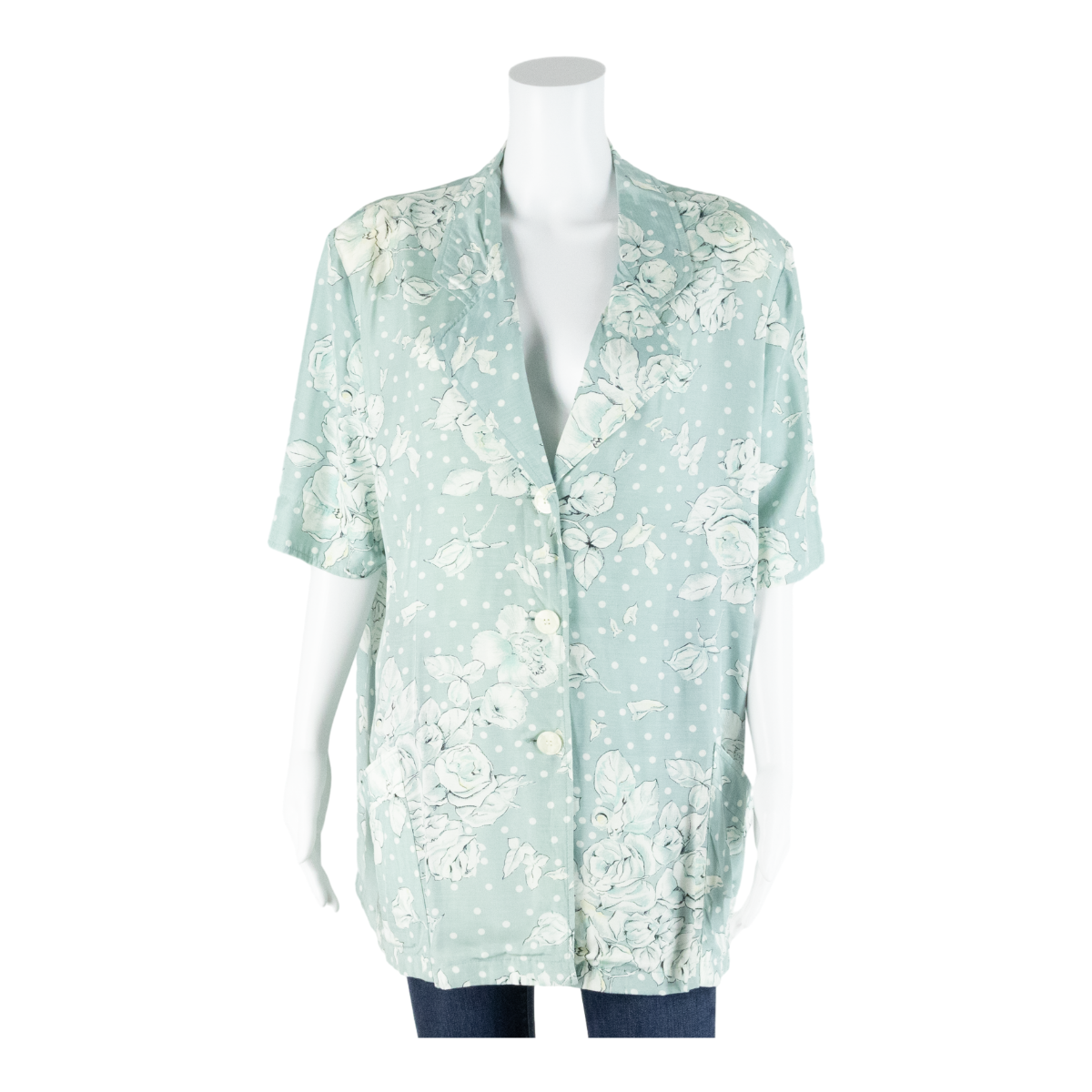 Womens Printed Blouse Blue Button Neck 90s Floral L Refurbished - N/A refurbished available on Cerqular