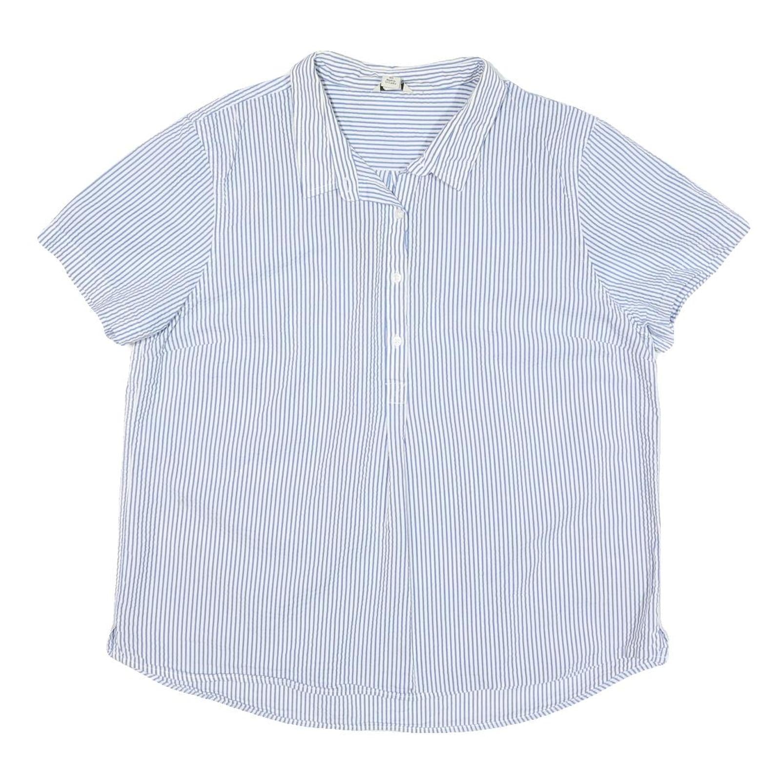 LL BEAN Womens Blue & White Striped Shirt Short Sleeve Collar L Cotton Blend Refurbished - N/A refurbished available on Cerqular