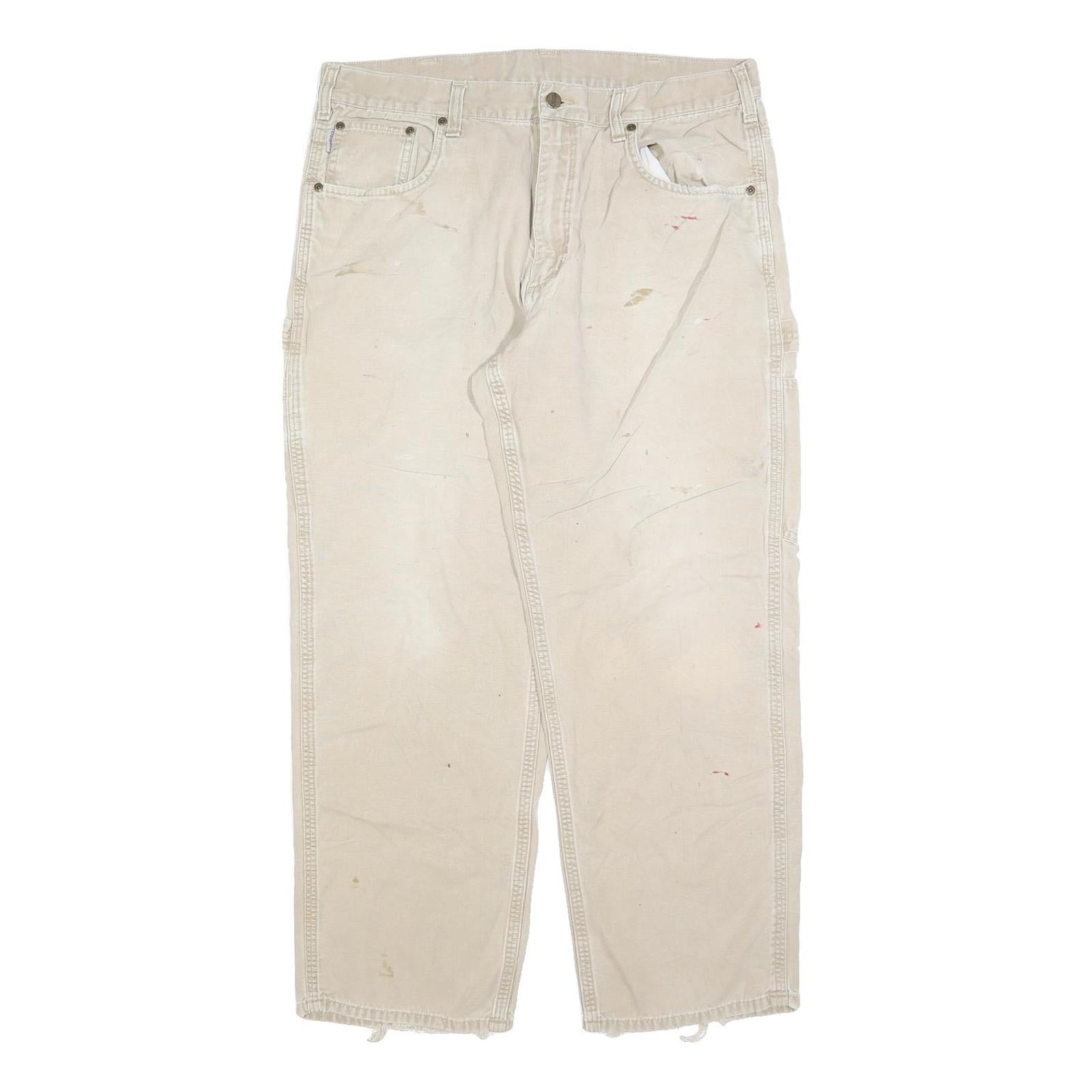 CARHARTT Mens Cotton Blend Beige Regular Straight Trousers W34 L30 Workwear Refurbished - N/A refurbished available on Cerqular