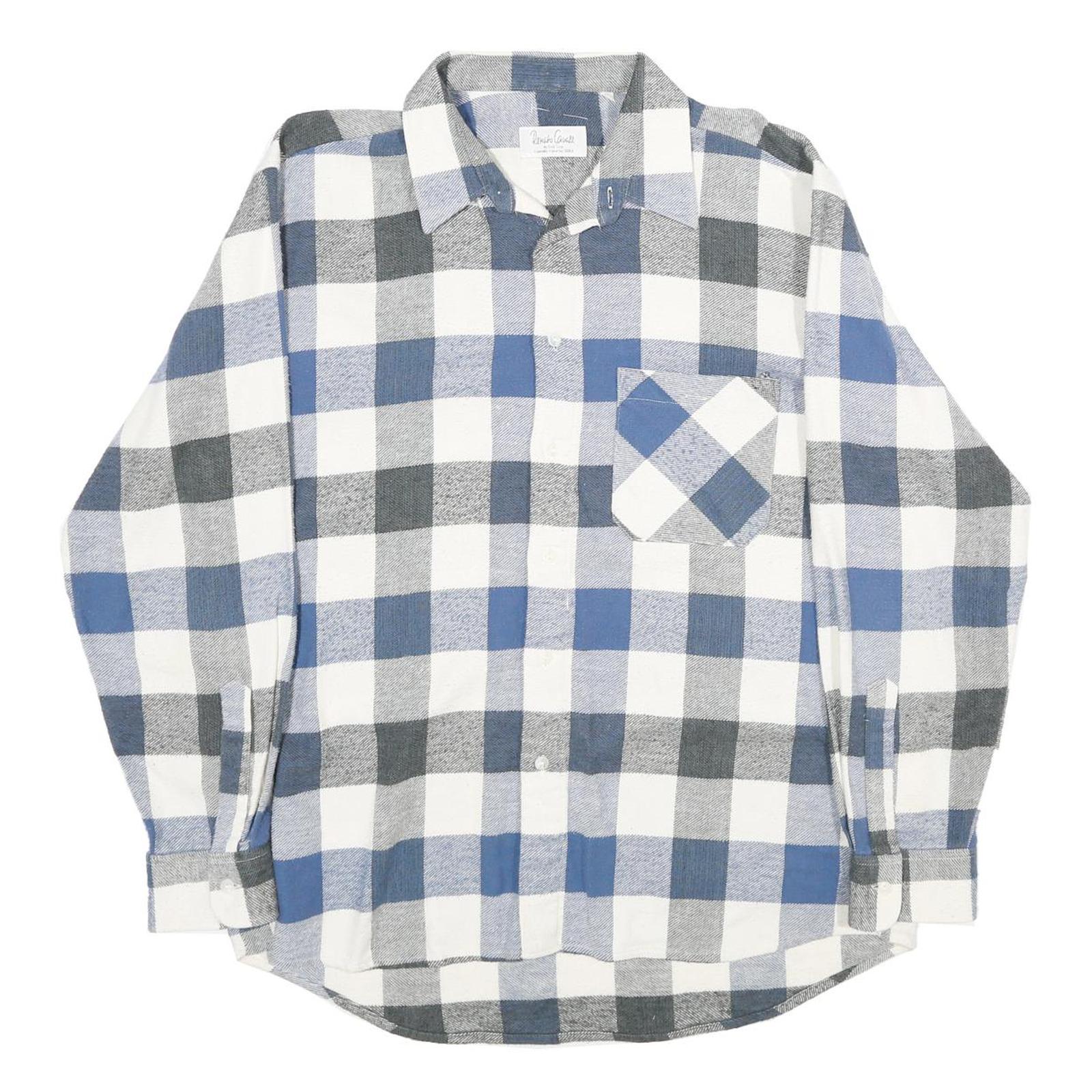 RENATO CAVALLI Mens Blue & Grey Check Shirt L Cotton Long Sleeve Casual Classic Refurbished - N/A refurbished available on Cerqular