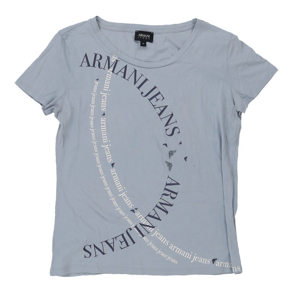 Armani Jeans Spellout T-Shirt - Medium Blue Cotton Refurbished - Thrifted (note: this is a term often used to describe second- refurbished available on Cerqular