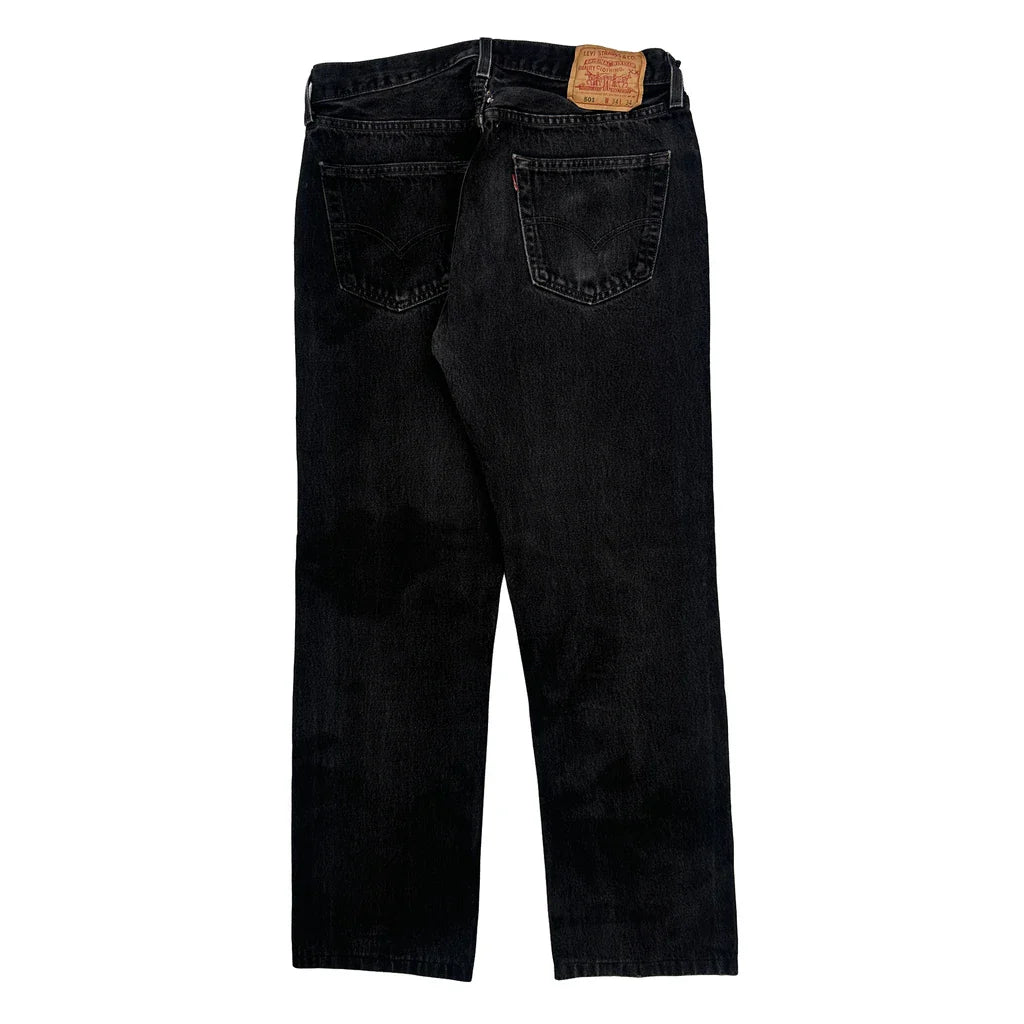 501 Levis Jeans - 32W 30L Black Cotton Refurbished - Thrifted (note: this is a term often used to describe second- refurbished available on Cerqular