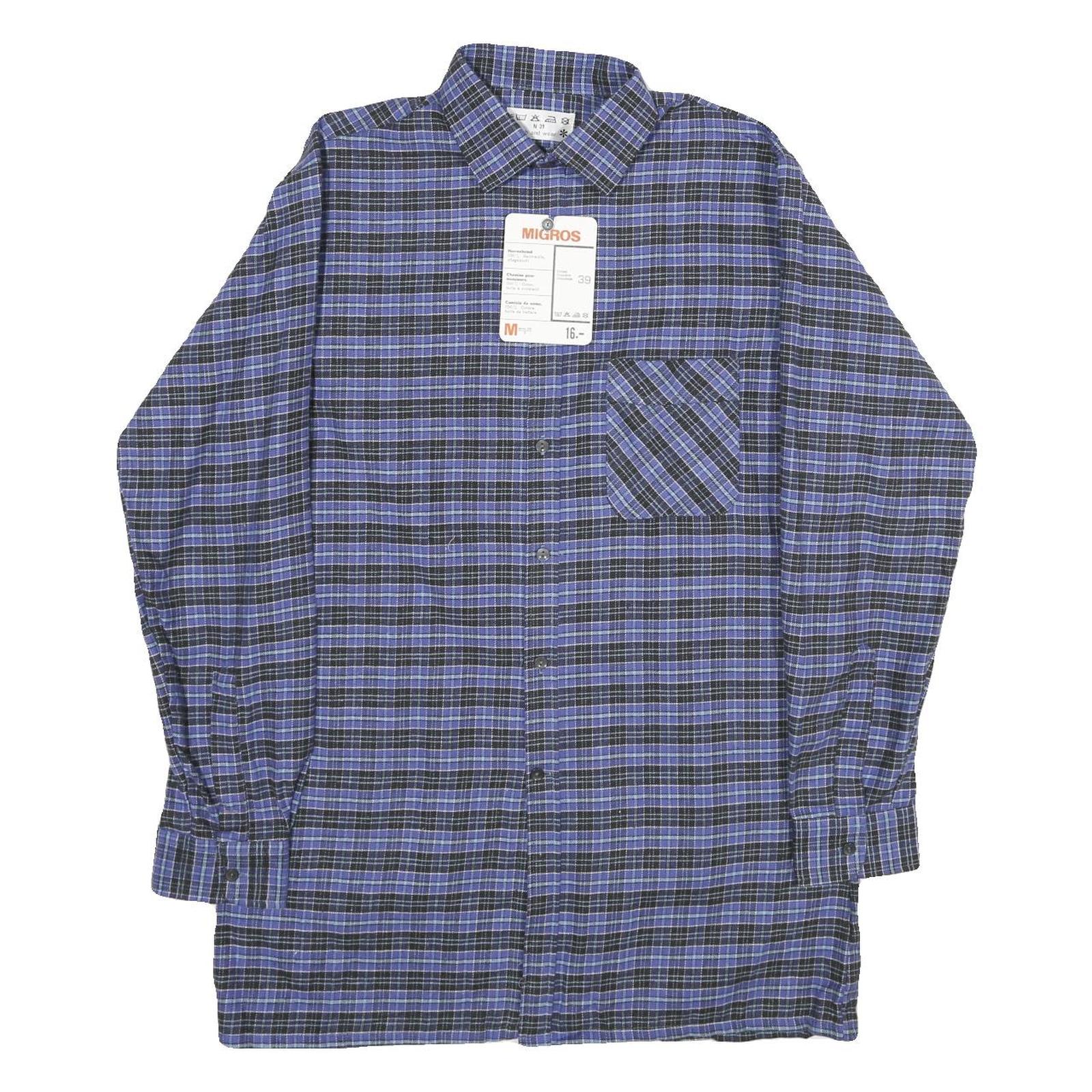MIGROS Mens Blue & Black Check Shirt M Cotton Long Sleeve Casual Button Refurbished - N/A refurbished available on Cerqular
