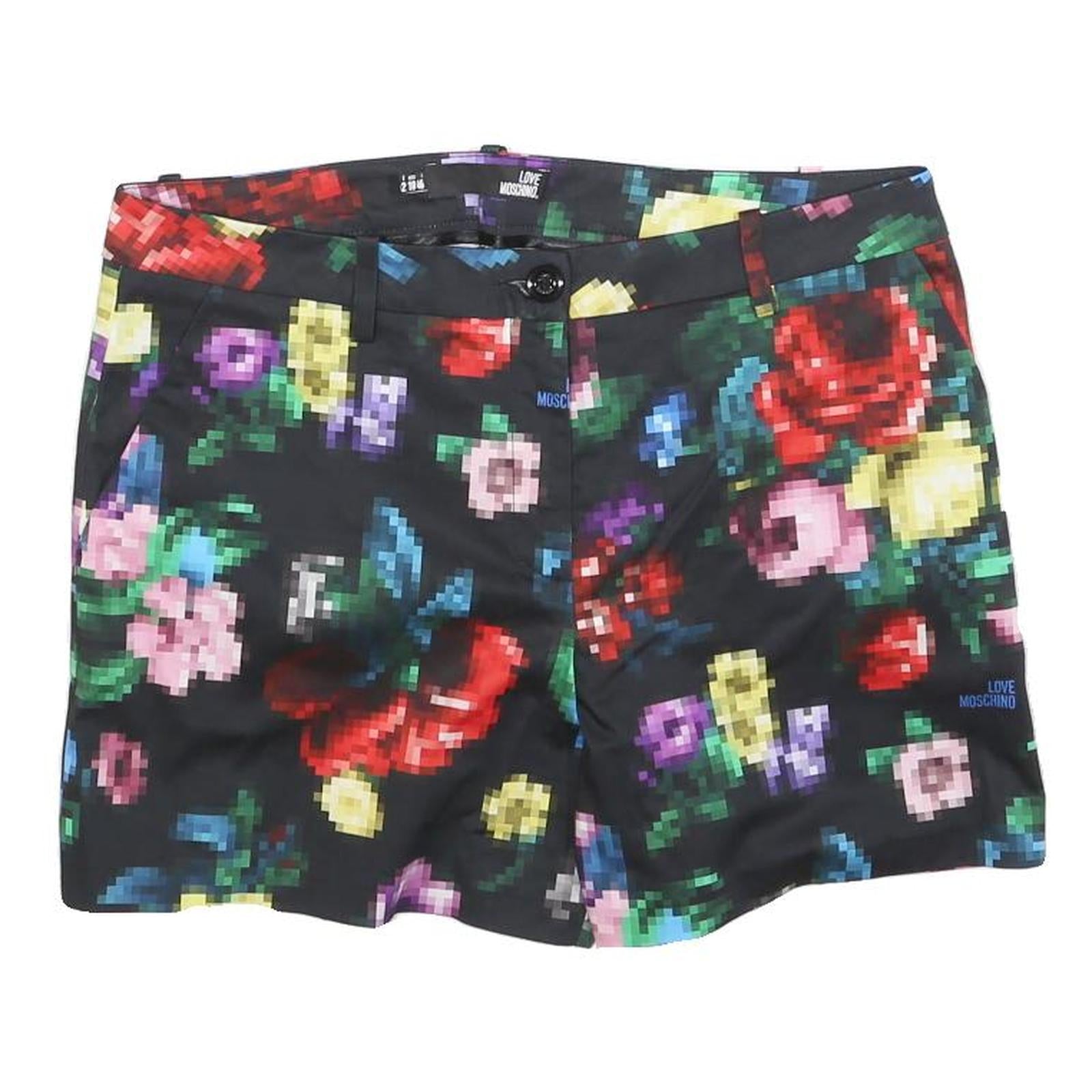LOVE MOSCHINO Womens Floral Pixel Print Shorts Black UK 14 W34 Polyester Blend Refurbished - N/A refurbished available on Cerqular
