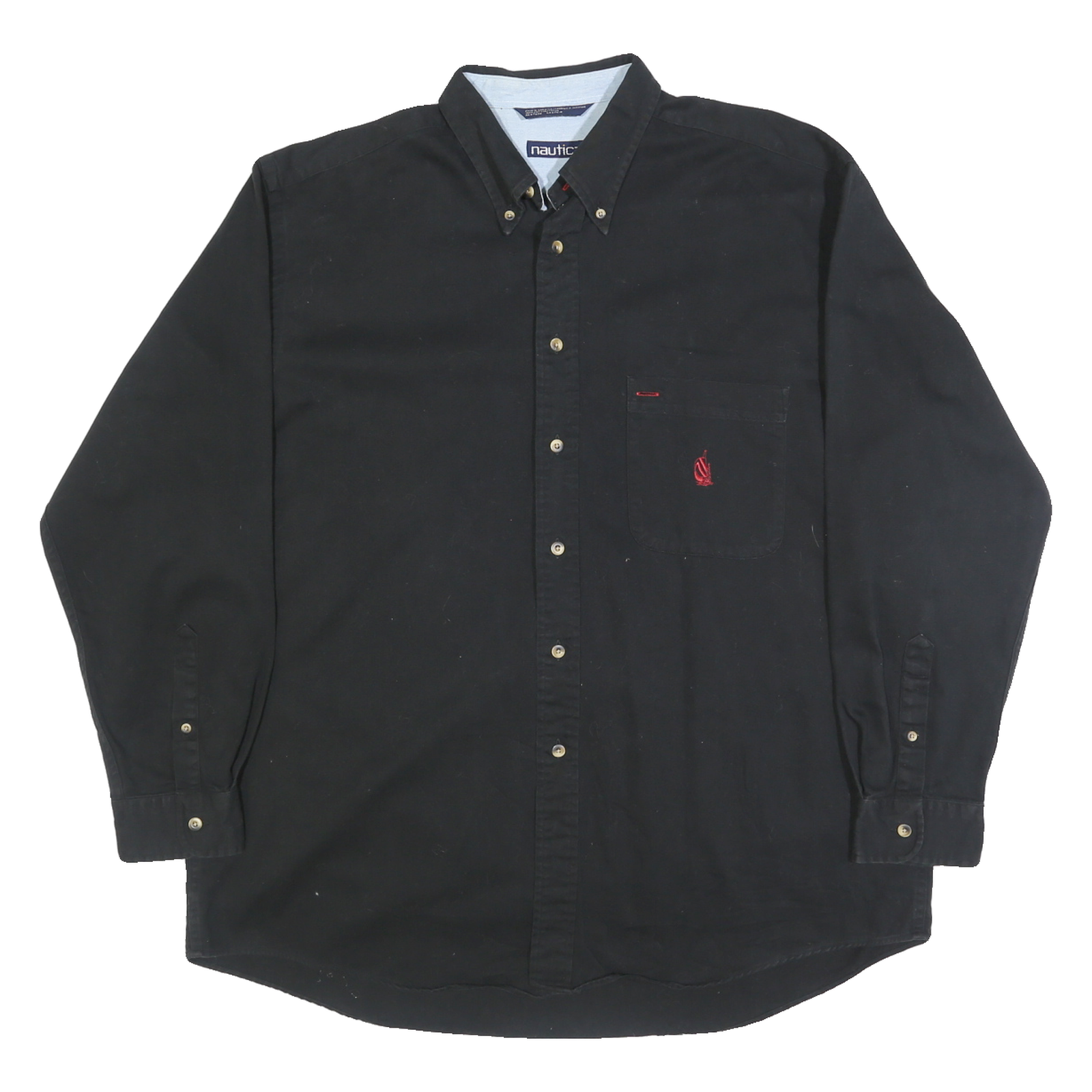 Buy NAUTICA Mens Black Cotton Button Down Shirt XL Classic Logo Chest Pocket Refurbished - $20.79 NAUTICA Mens Black Cotton Button Down Shirt XL Classic Logo Chest Pocket Refurbished - N/A refurbished available on Cerqular