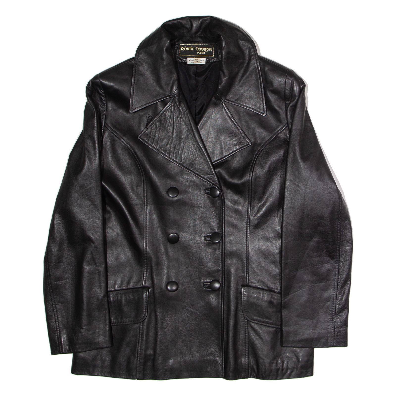 ROISIN DESIGNS Womens Trench Jacket Black Leather UK 14 Refurbished - N/A refurbished available on Cerqular