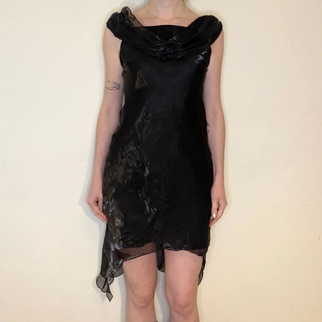 Labido Midi Dress - Small Black Polyester Refurbished - Thrifted (note: this is a term often used to describe second- refurbished available on Cerqular