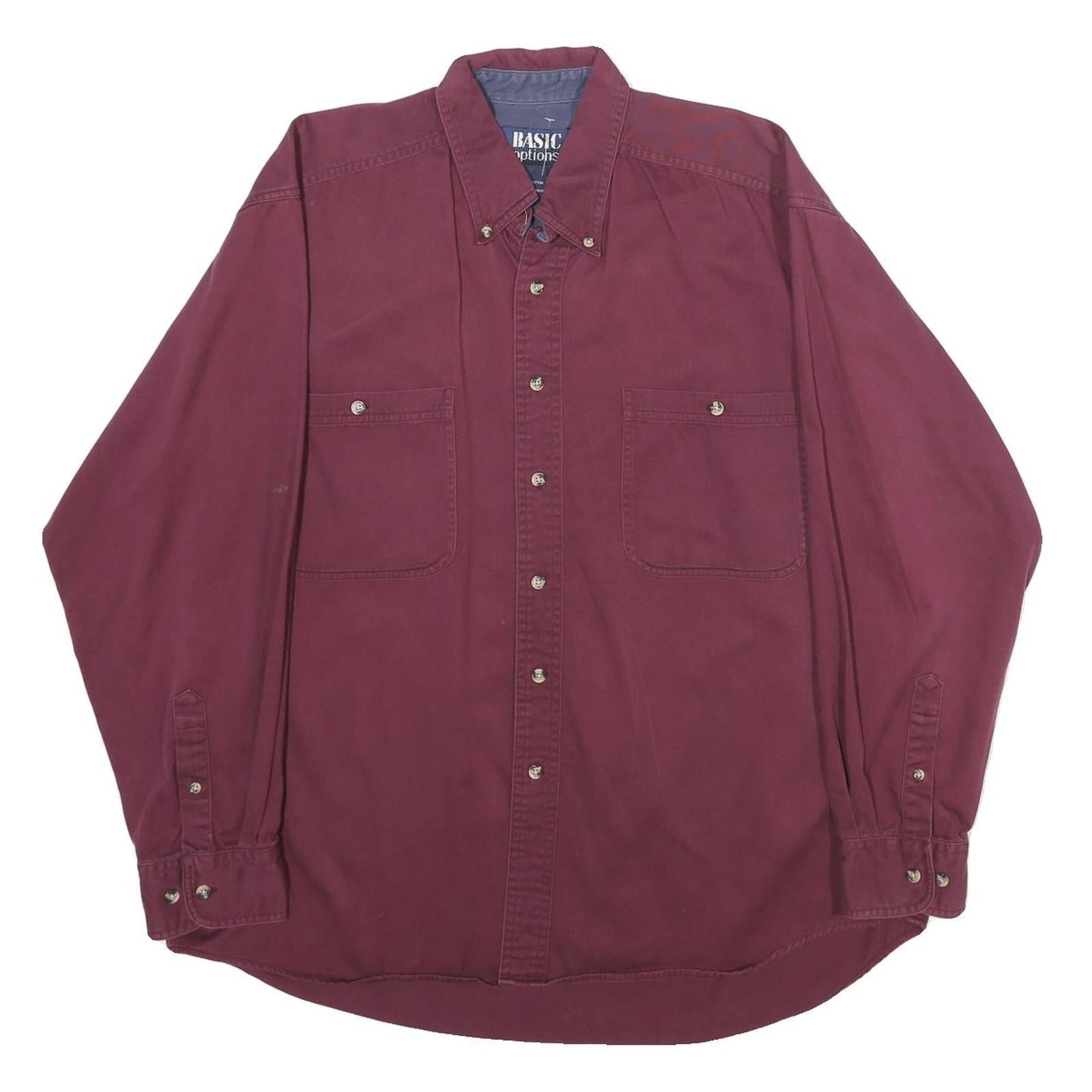 BASIC OPTIONS Mens Maroon Cotton Shirt L Classic Button-Down Long Sleeve Casual Refurbished - N/A refurbished available on Cerqular
