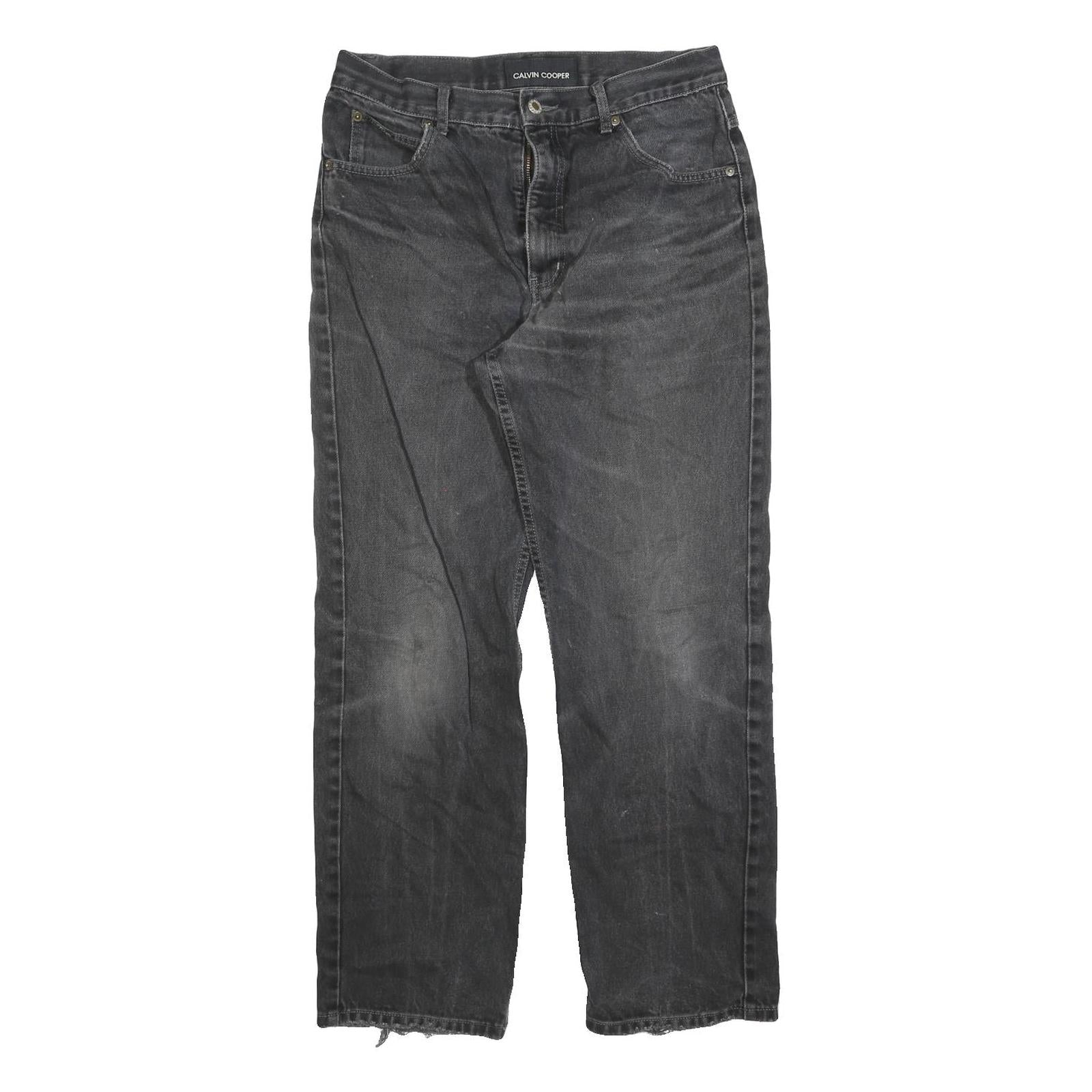 CALVIN COOPER Mens Jeans Black Regular Straight Denim Medium W33 L30 Casual Zip Refurbished - N/A refurbished available on Cerqular