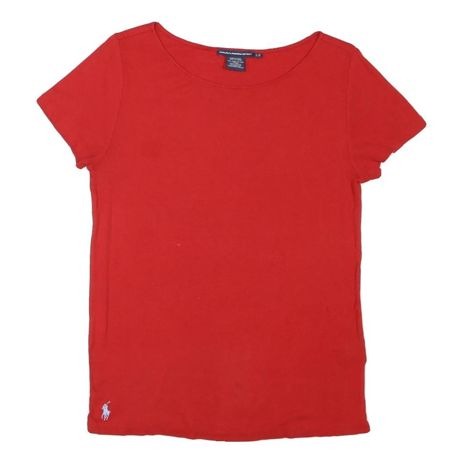 RALPH LAUREN SPORT Womens Red Basic Top Short Sleeve Crew Neck L Cotton Blend Refurbished - N/A refurbished available on Cerqular