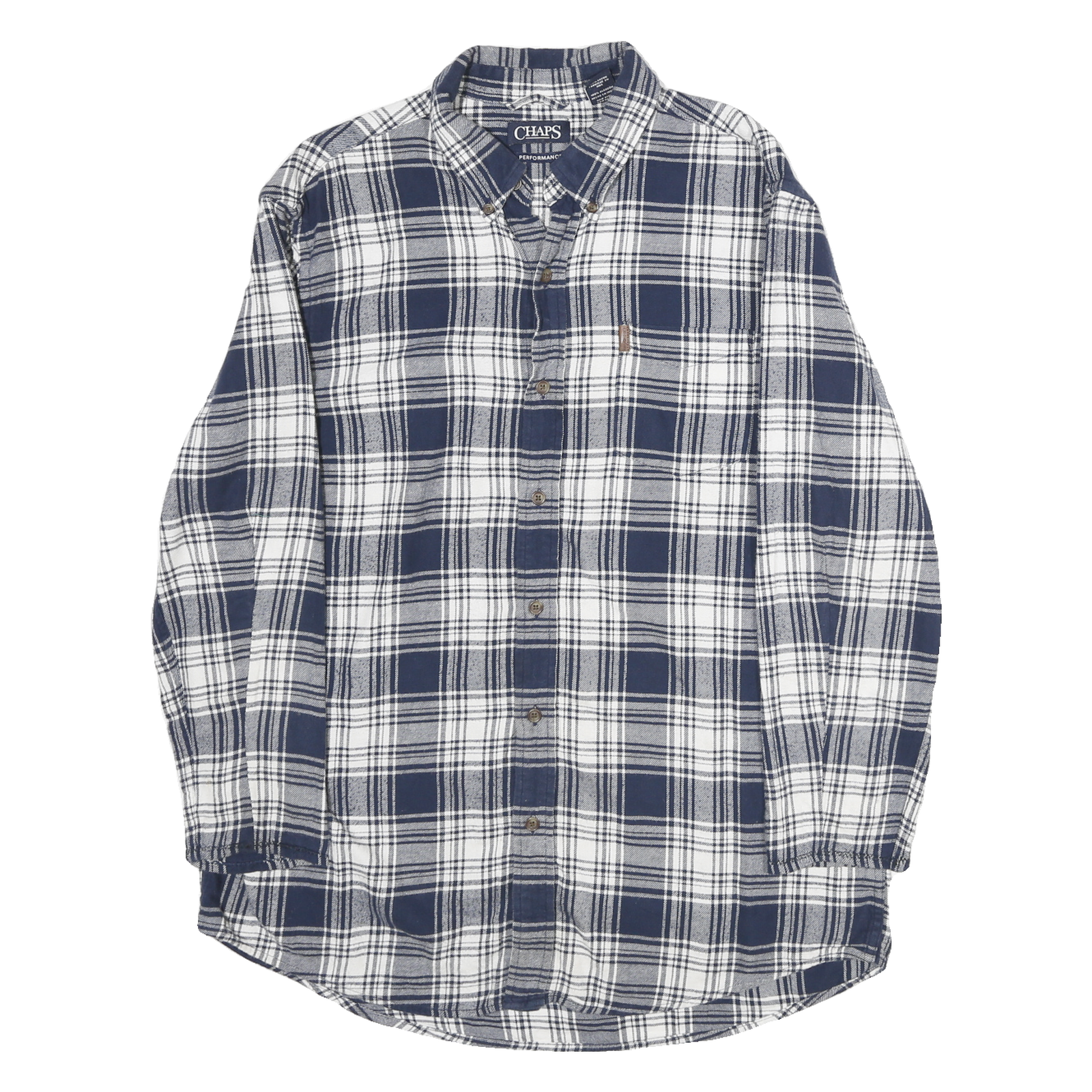 CHAPS Mens Blue & White Check Shirt L Button-Down Collar Long Sleeve Casual Refurbished - N/A refurbished available on Cerqular