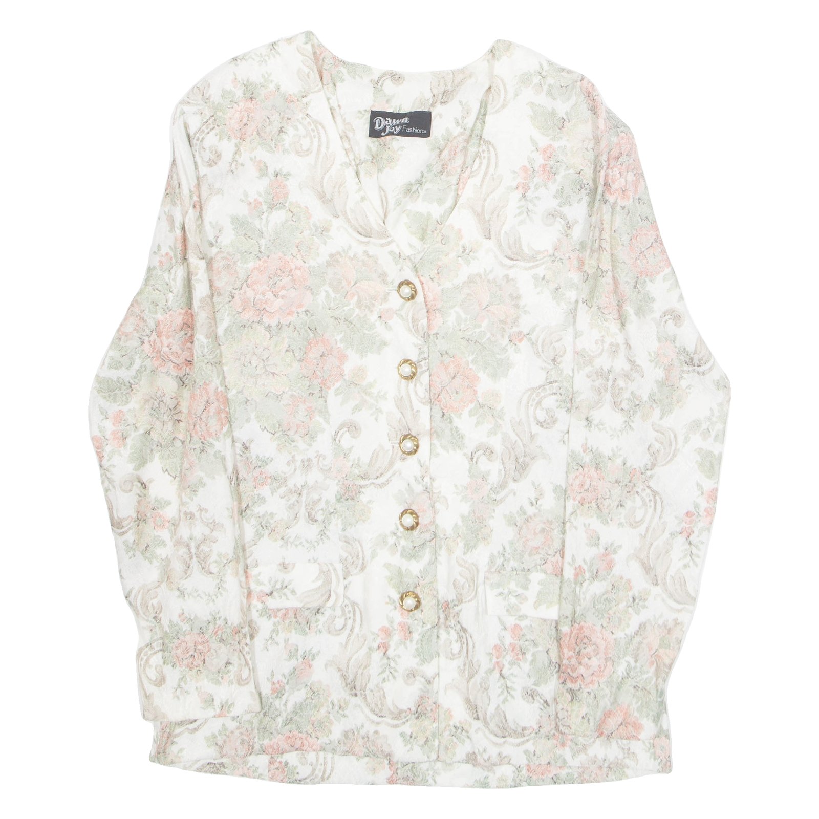 DAWN JOY Womens Printed Shirt White Collared Long Sleeve Floral M Refurbished - N/A refurbished available on Cerqular