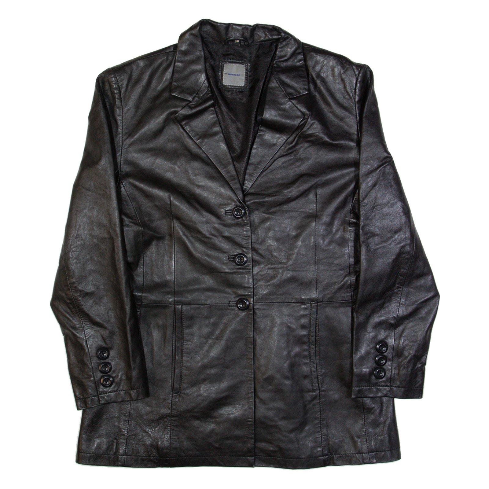 MONTEGO Womens Blazer Jacket Black Leather S Refurbished - N/A refurbished available on Cerqular