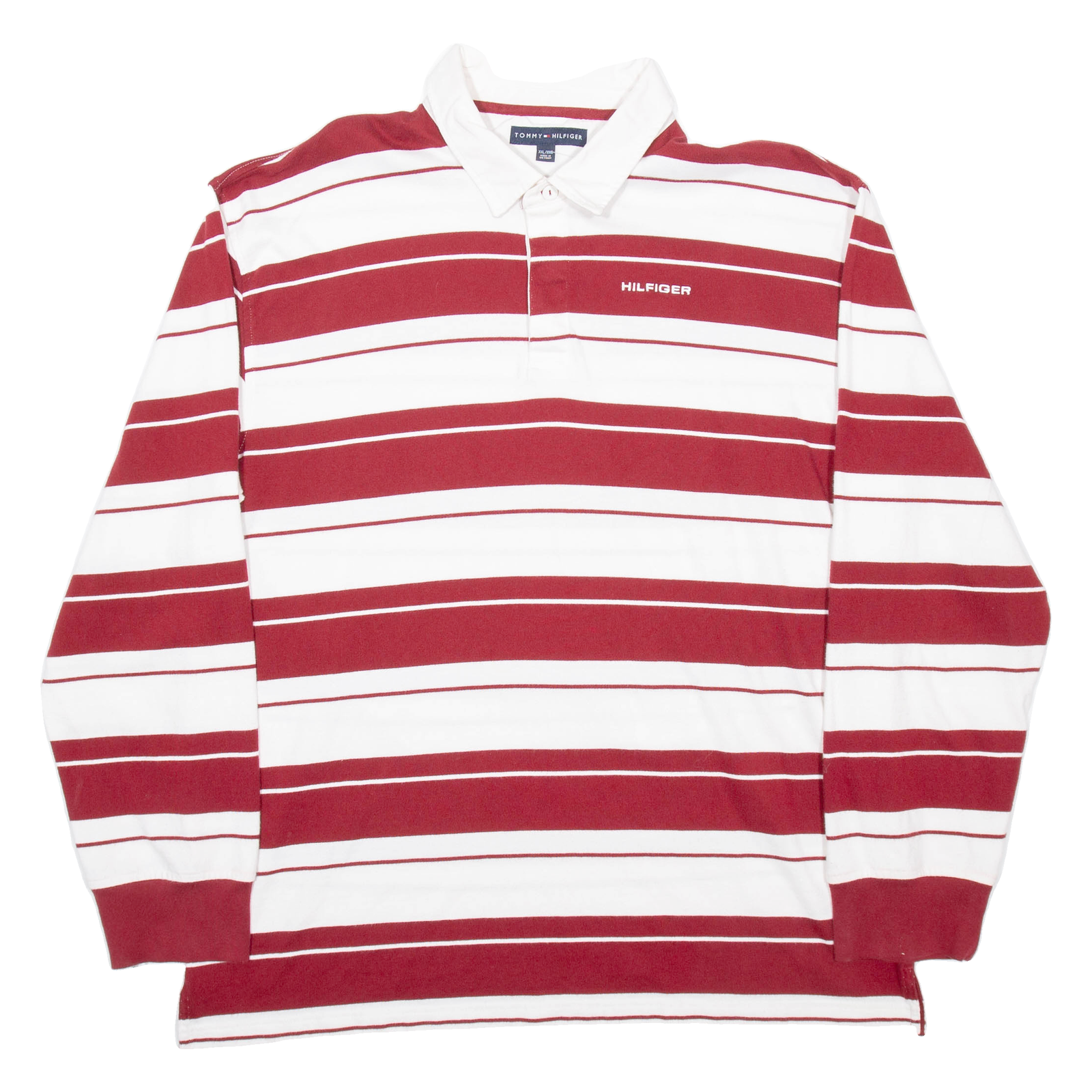 TOMMY HILFIGER Mens Polo Shirt Red Striped Long Sleeve 2XL Refurbished - N/A refurbished available on Cerqular