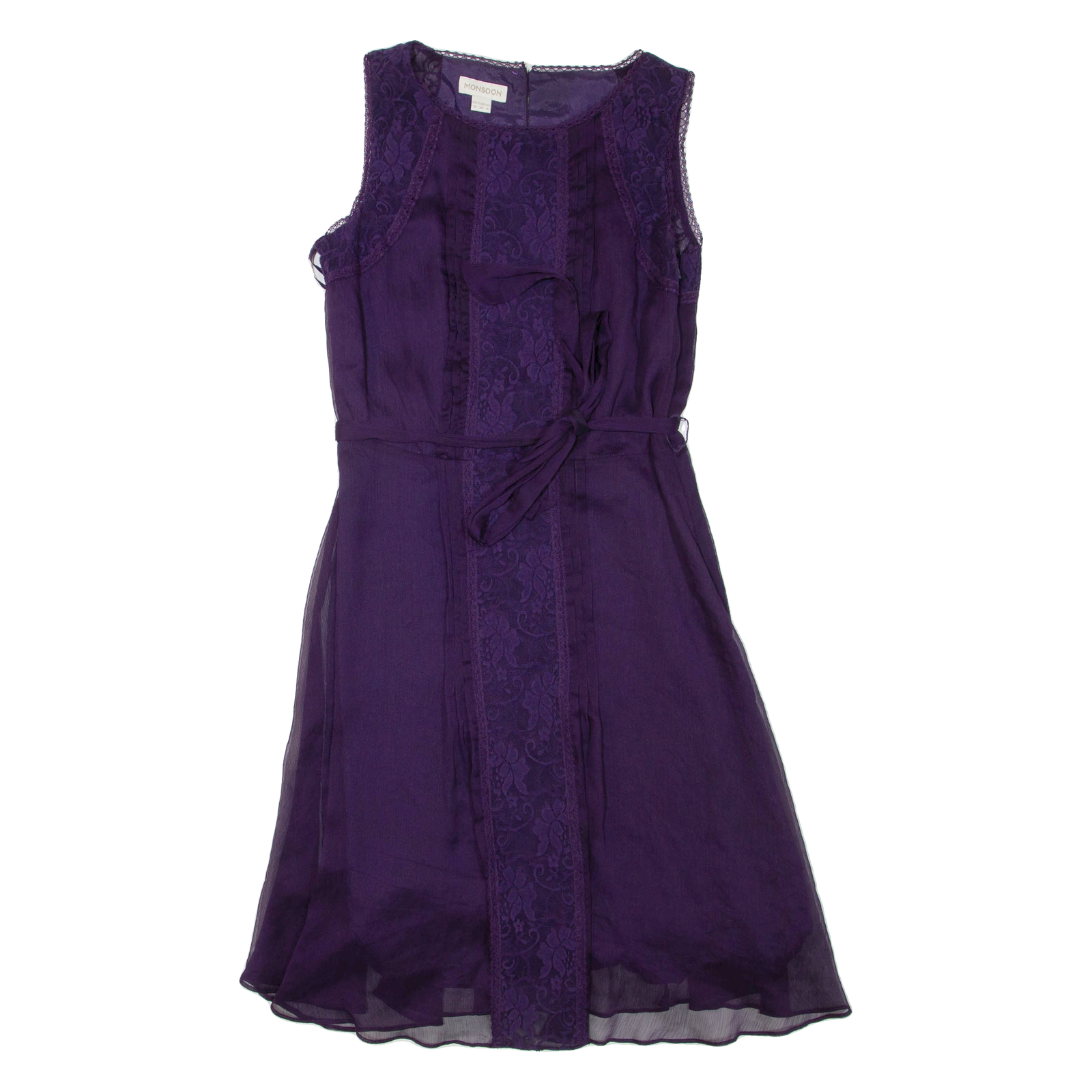 MONSOON Belted Womens Day Dress Purple Sleeveless Knee Length UK 8 Refurbished - N/A refurbished available on Cerqular