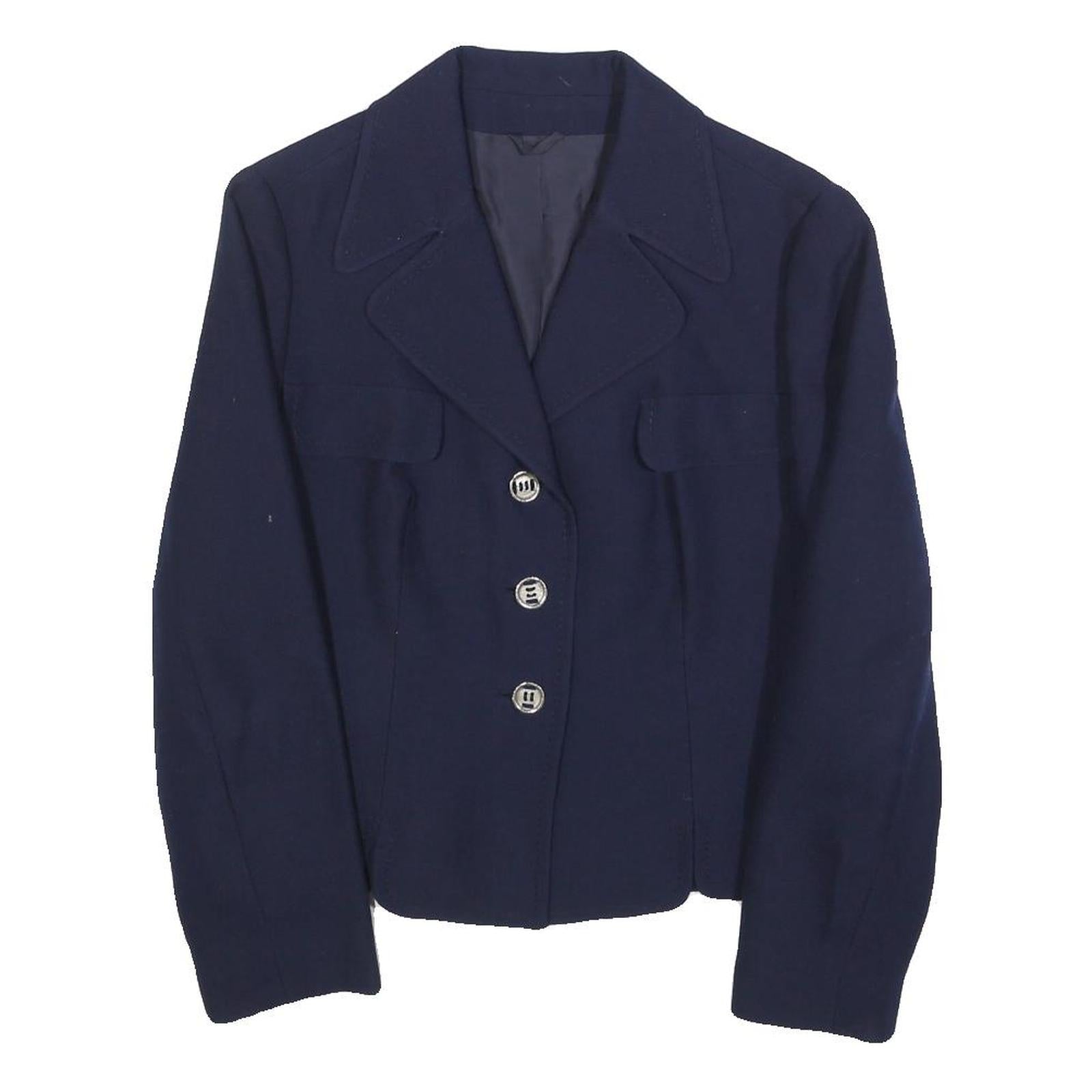 FELDPAUSCH Womens Navy Blue Tailored Jacket S Button Closure Plain Classic Refurbished - N/A refurbished available on Cerqular