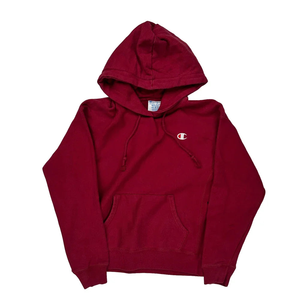 Reverse Weave Champion Hoodie - Medium Red Cotton Refurbished - Thrifted (note: this is a term often used to describe second- refurbished available on Cerqular