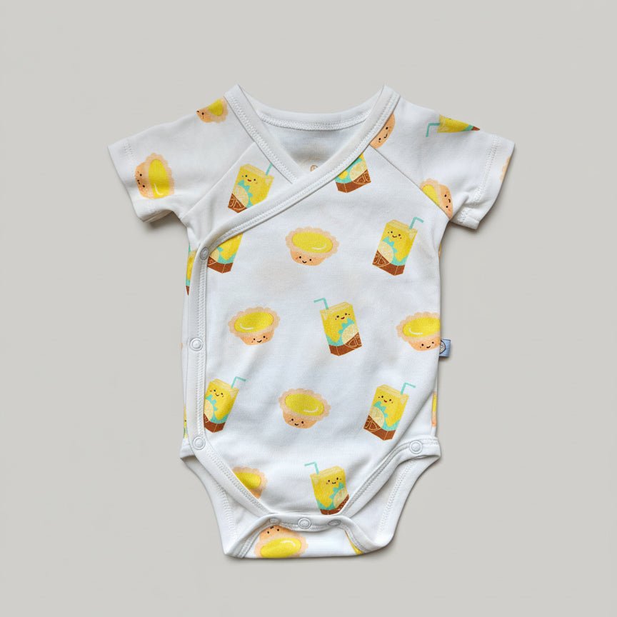 Organic Cotton Baby Onesie - Lemon Tea + Egg Tart | Size: 0 - 3M Refurbished - The Wee Bean refurbished available on Cerqular