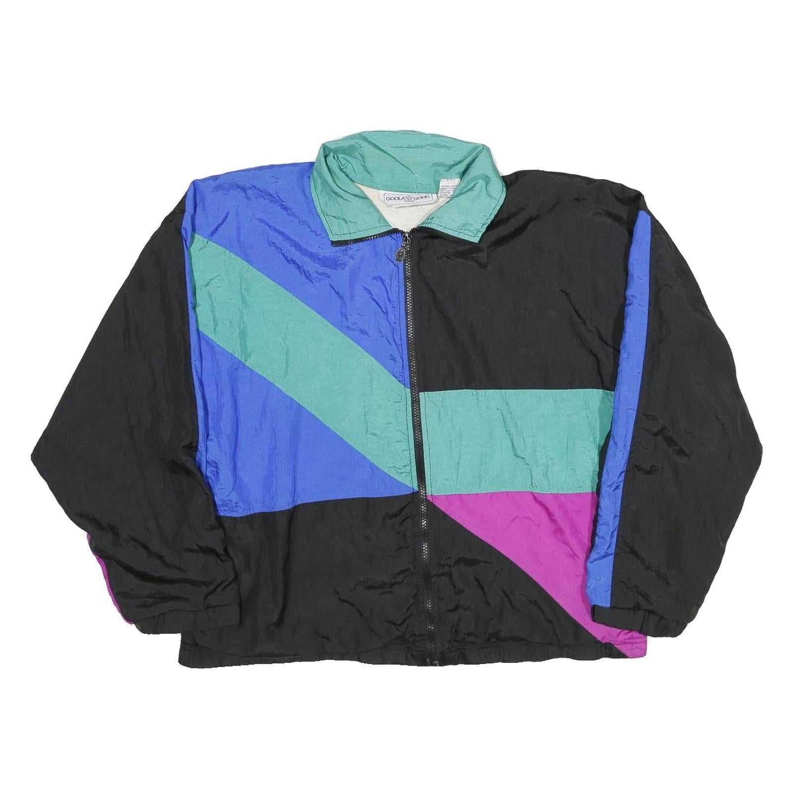 GOOLA GANG Mens Black & Blue & Green & Purple Colorblock Jacket L Nylon Zip Refurbished - N/A refurbished available on Cerqular