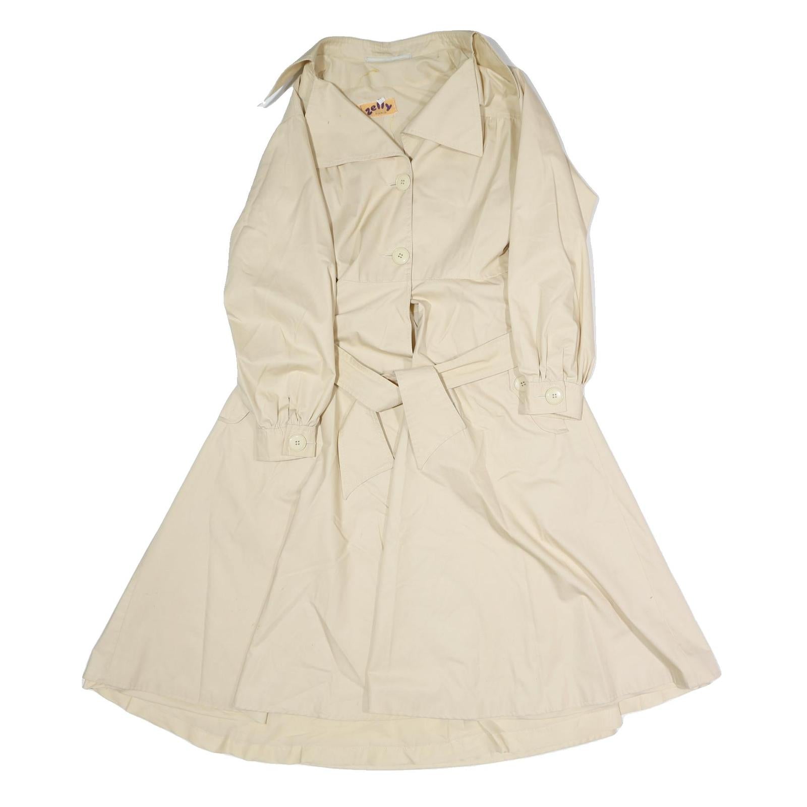 ZELLY Womens Cream Coat M Cotton Blend Plain Button Closure Elegant Midi Length Refurbished - N/A refurbished available on Cerqular