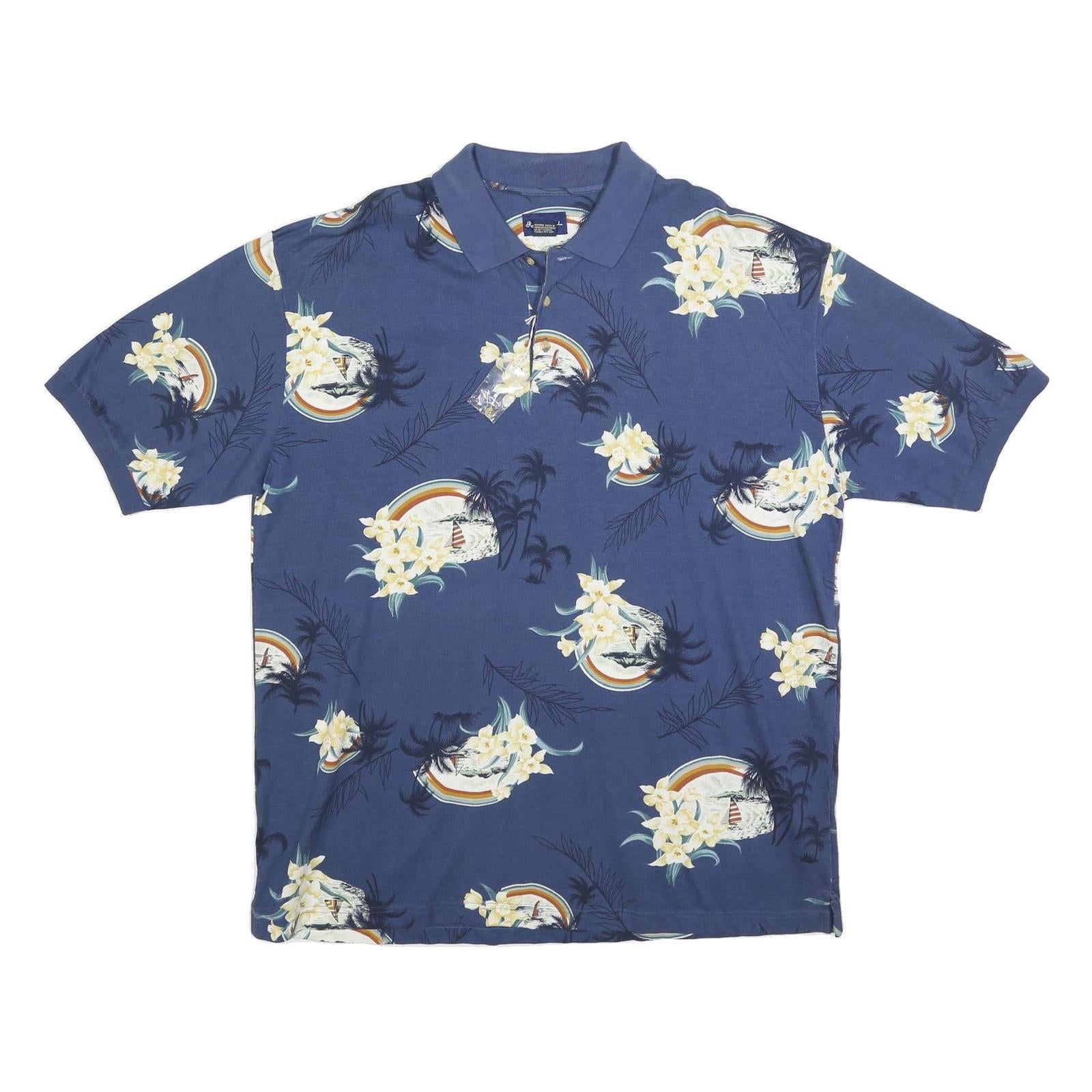 REEL LEGENDO Mens Blue Floral Print Short Sleeve Polo Shirt XL Cotton Blend Refurbished - N/A refurbished available on Cerqular
