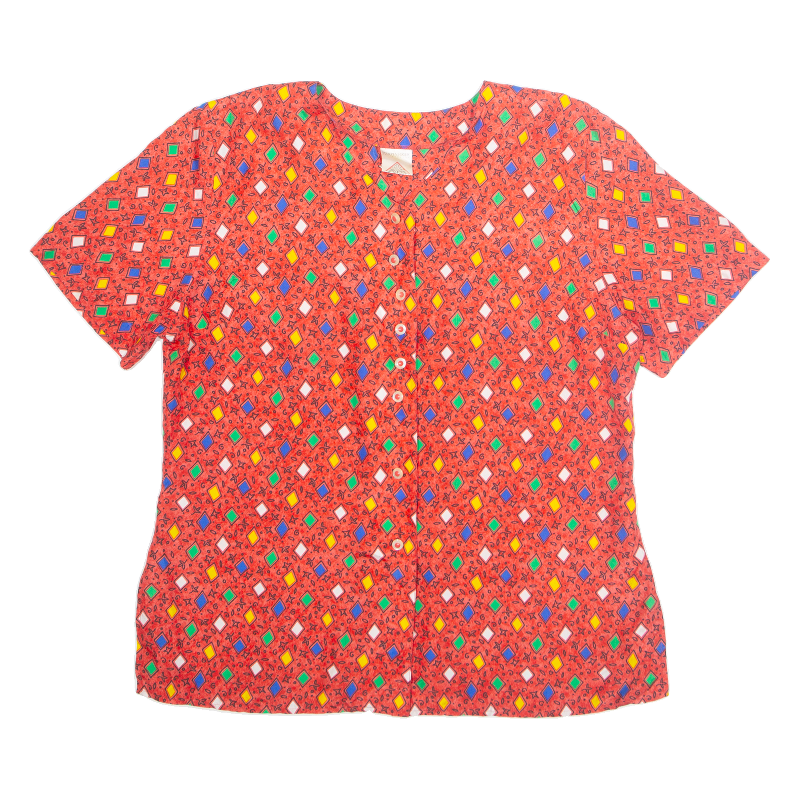 STURZENEGGER Womens Printed Blouse Red 90s Silk Geometric L Refurbished - N/A refurbished available on Cerqular
