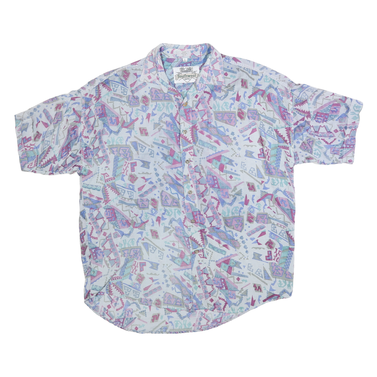 SOUTHWEST Mens White & Pastel Abstract Print Shirt L Polyester Blend Summer Refurbished - N/A refurbished available on Cerqular