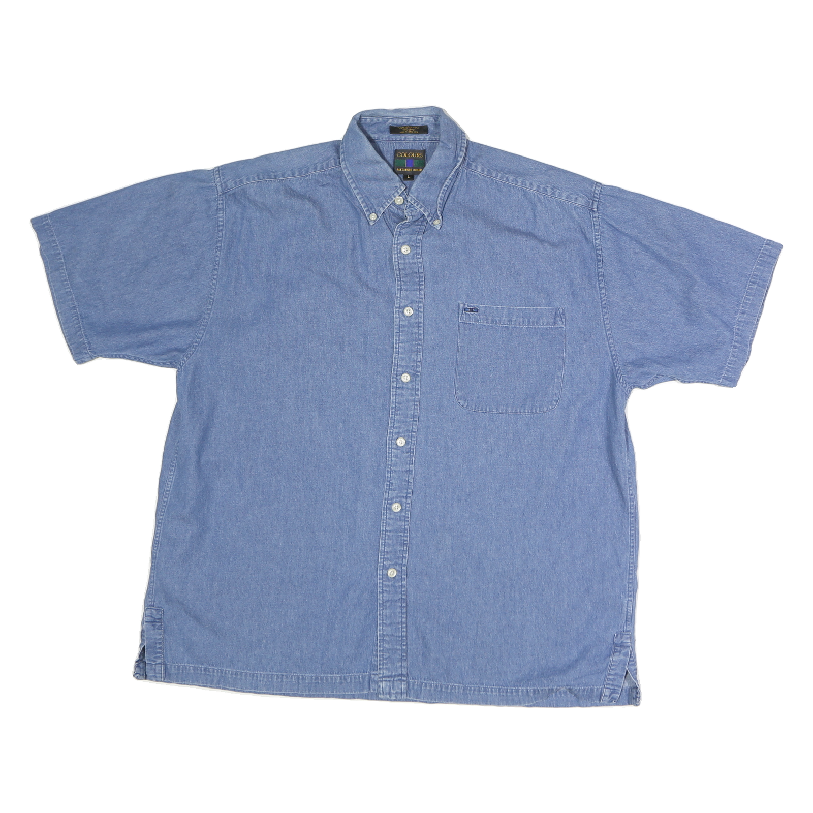 COLOURS Mens Blue Short Sleeve Shirt L Cotton Casual Button Down Pocket Refurbished - N/A refurbished available on Cerqular
