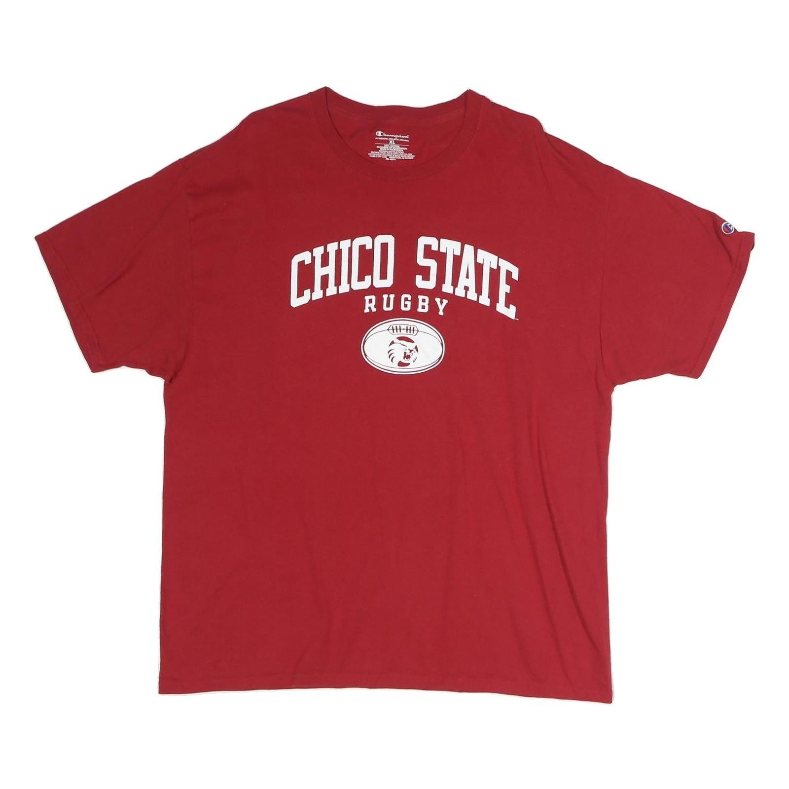 CHAMPION Mens Red Chico State Rugby Graphic T-Shirt XL Short Sleeve Crew Neck Refurbished - N/A refurbished available on Cerqular
