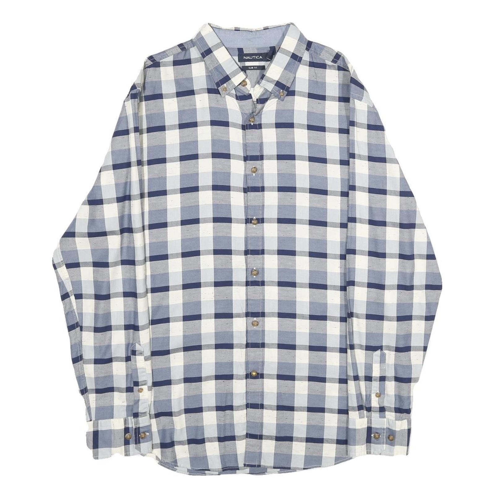 NAUTICA Mens Blue & White Check Shirt XL Button Down Cotton Long Sleeve Casual Refurbished - N/A refurbished available on Cerqular