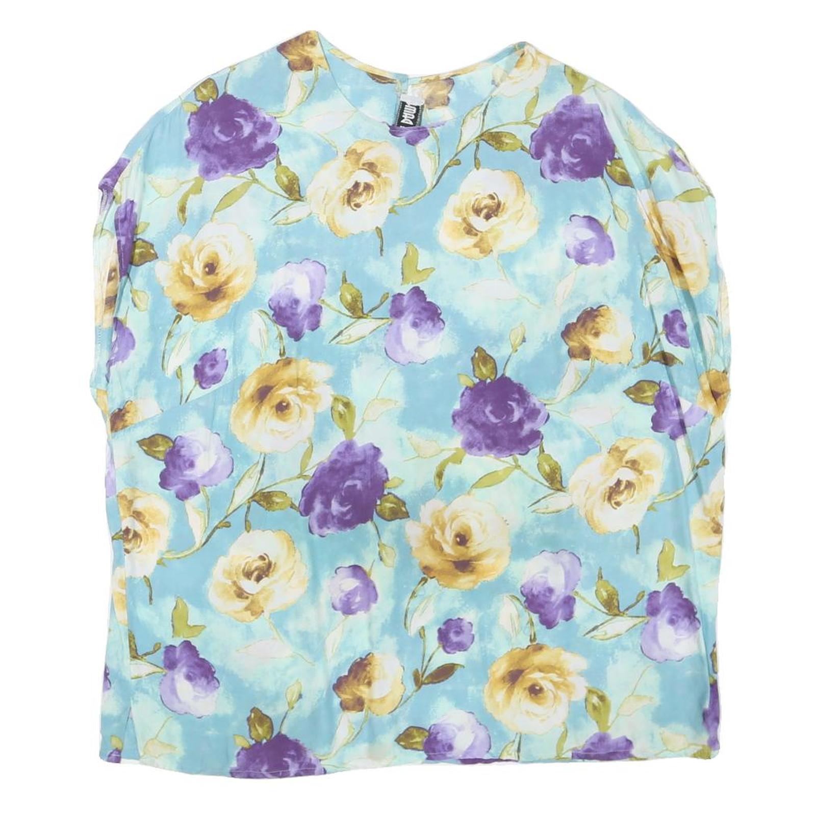 Womens Blue & Yellow Floral Rounded Neck Short Sleeve Top L L Polyester Blend Refurbished - N/A refurbished available on Cerqular