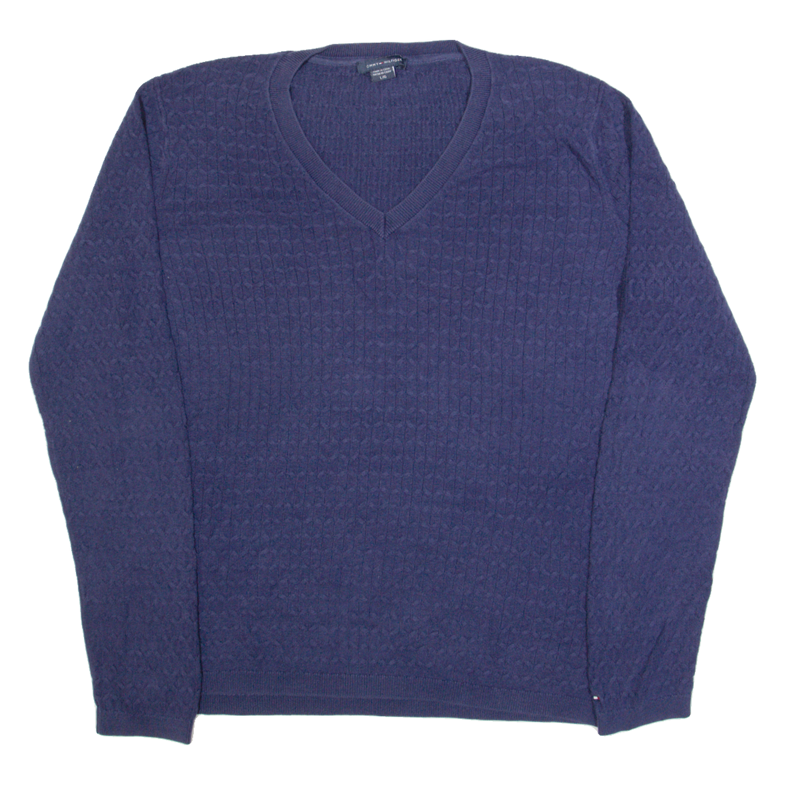 TOMMY HILFIGER Womens Jumper Blue V-Neck Cable Knit L Refurbished - N/A refurbished available on Cerqular