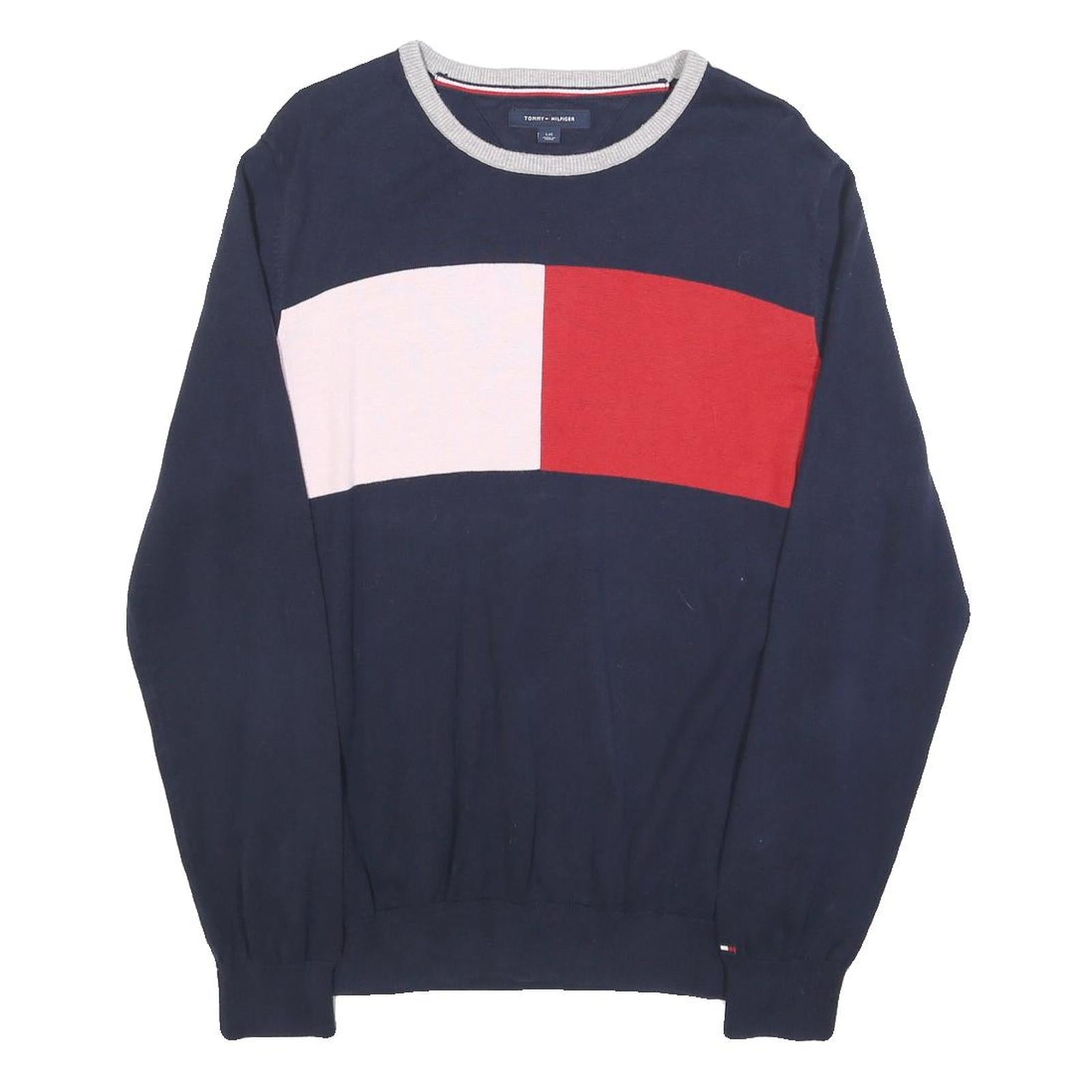TOMMY HILFIGER Womens Navy Blue Red Colourblock Plain Crew Neck Basic Knit Refurbished - N/A refurbished available on Cerqular