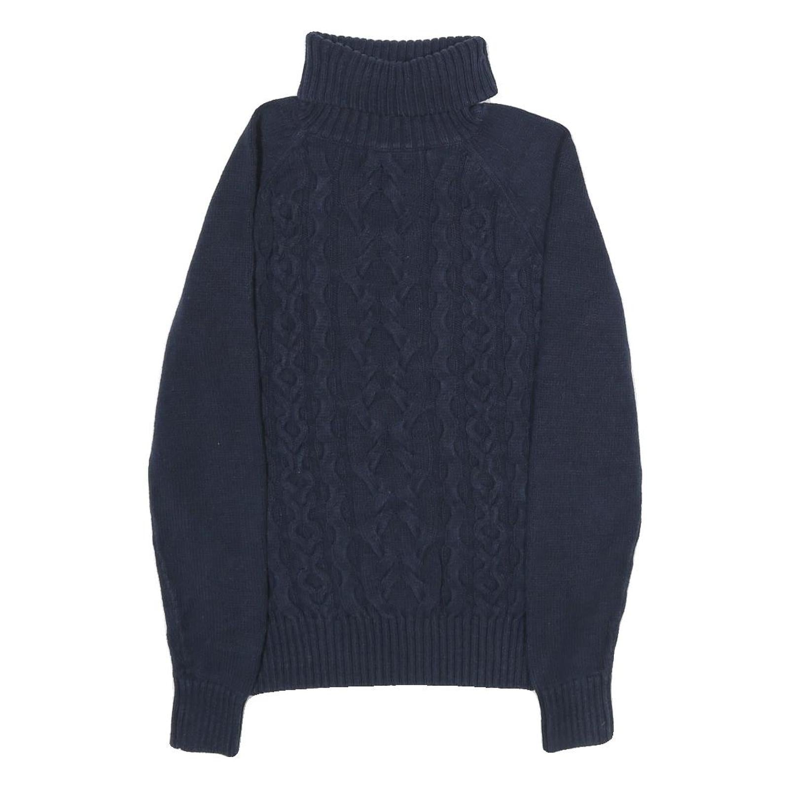 TOMMY HILFIGER Womens Navy Patterned Jumper Roll Neck Cable Knit M Cotton Blend Refurbished - N/A refurbished available on Cerqular