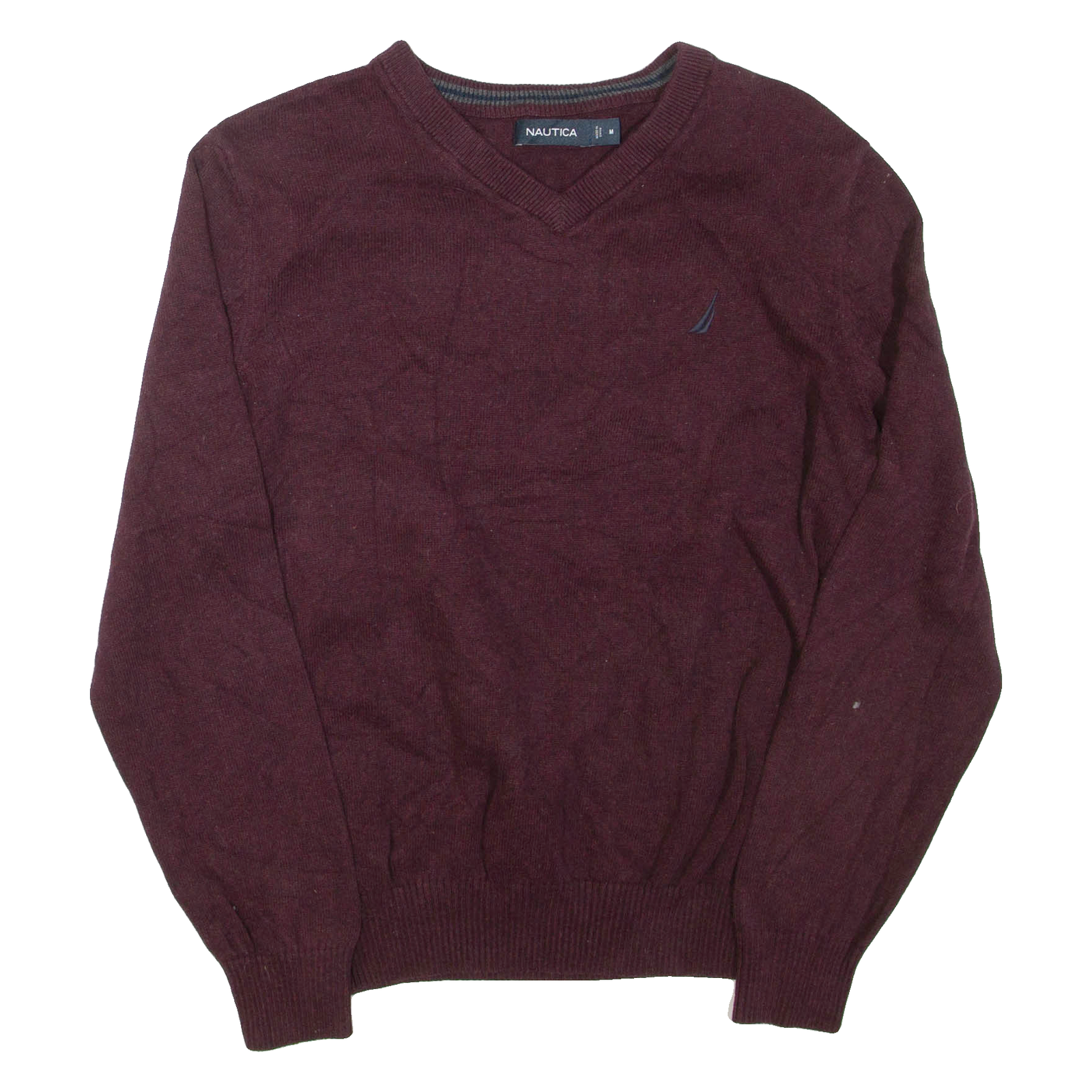 NAUTICA Mens Jumper Maroon V-Neck Tight Knit M Refurbished - N/A refurbished available on Cerqular