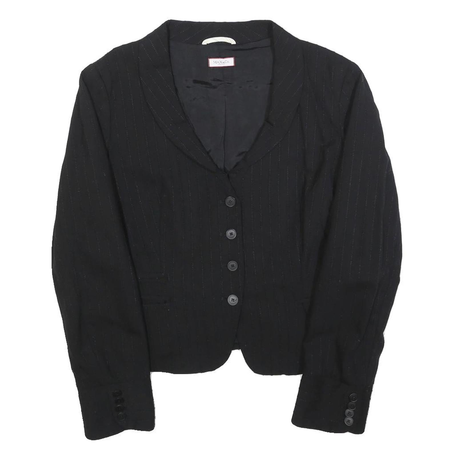 MAX&CO Womens Black Pinstripe Jacket M Woven Button Casual Office Refurbished - N/A refurbished available on Cerqular