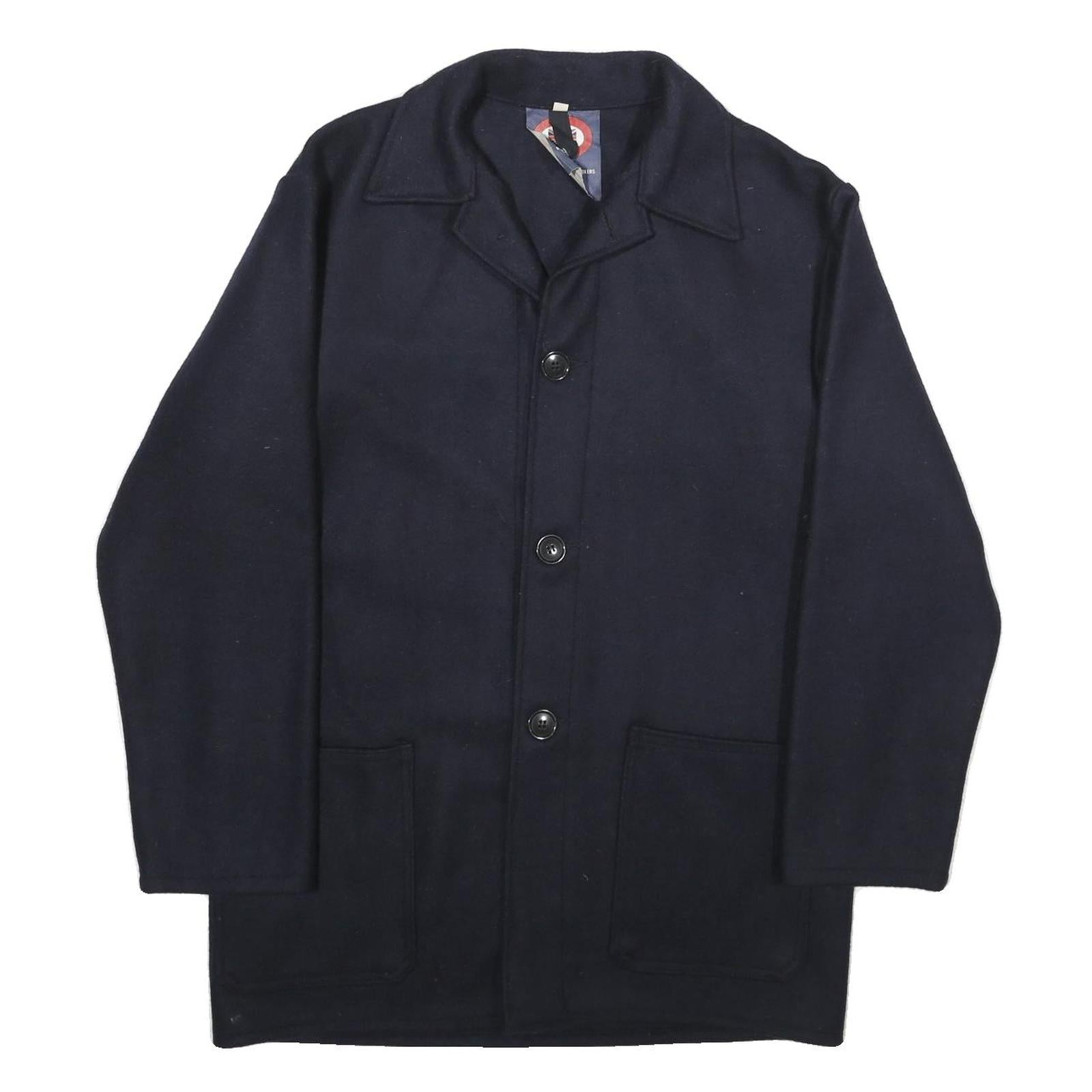 Mens Blue & Navy Wool Blend Coach Jacket M Button Plain Relaxed Fit Pockets Refurbished - N/A refurbished available on Cerqular