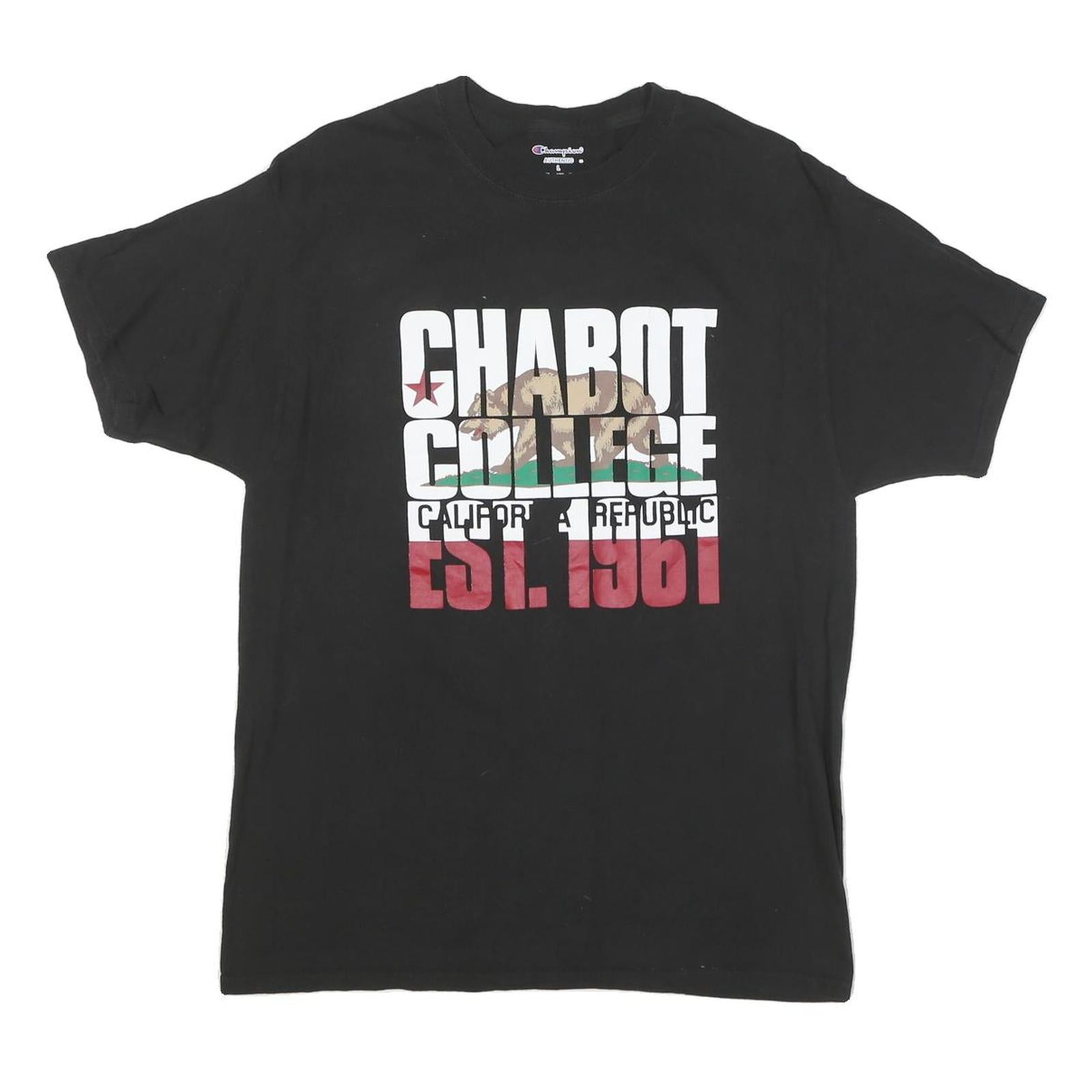 CHAMPION Mens Black Chabot College Graphic T-Shirt L Short Sleeve Crew Neck Refurbished - N/A refurbished available on Cerqular