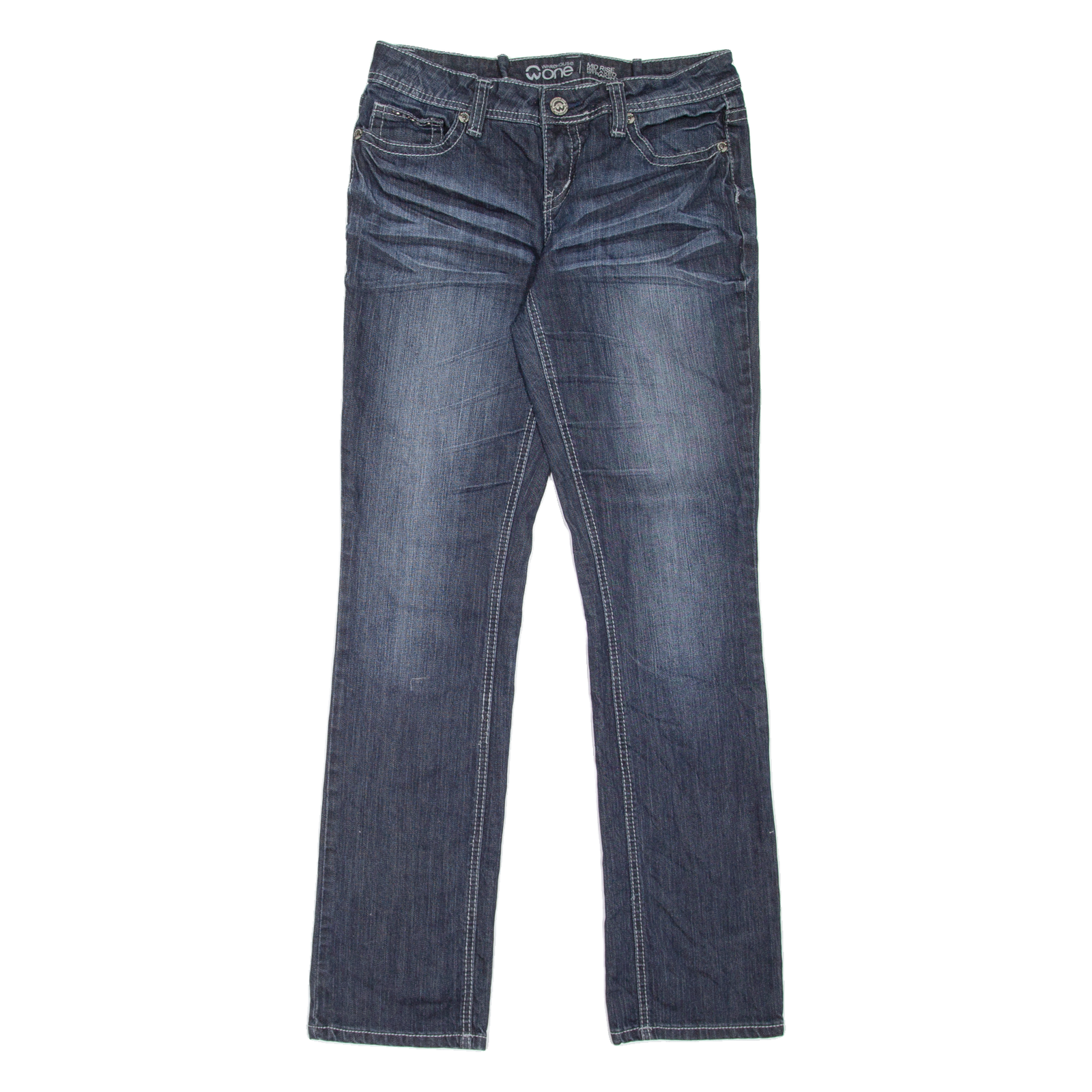 WAREHOUSE ONE Mid Rise Womens Jeans Blue Relaxed Straight Stone Wash W29 L32 Refurbished - N/A refurbished available on Cerqular