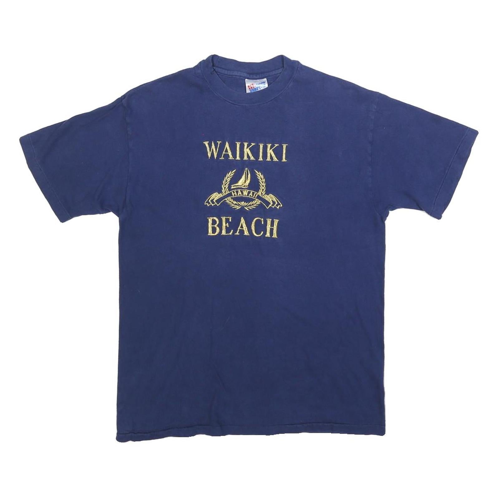 HANES Mens Blue Waikiki Beach Graphic T-Shirt M Short Sleeve Crew Neck Casual Refurbished - N/A refurbished available on Cerqular
