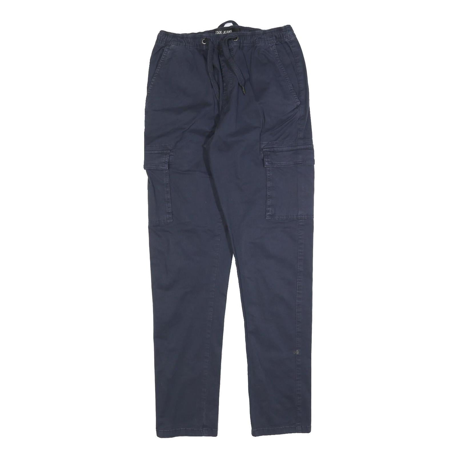 INDICODE JEANS Mens Cotton Blend Navy Slim Cargo Trousers W28 L30 Drawstring Refurbished - N/A refurbished available on Cerqular